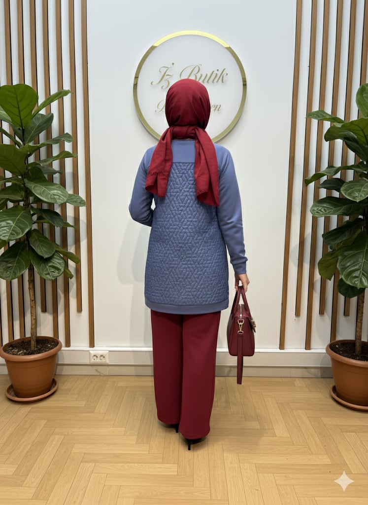Nihan Kapitone Detay İndigo Sweat Tunik
