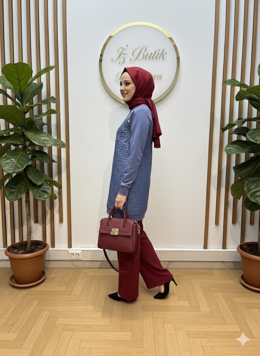 Nihan Kapitone Detay İndigo Sweat Tunik