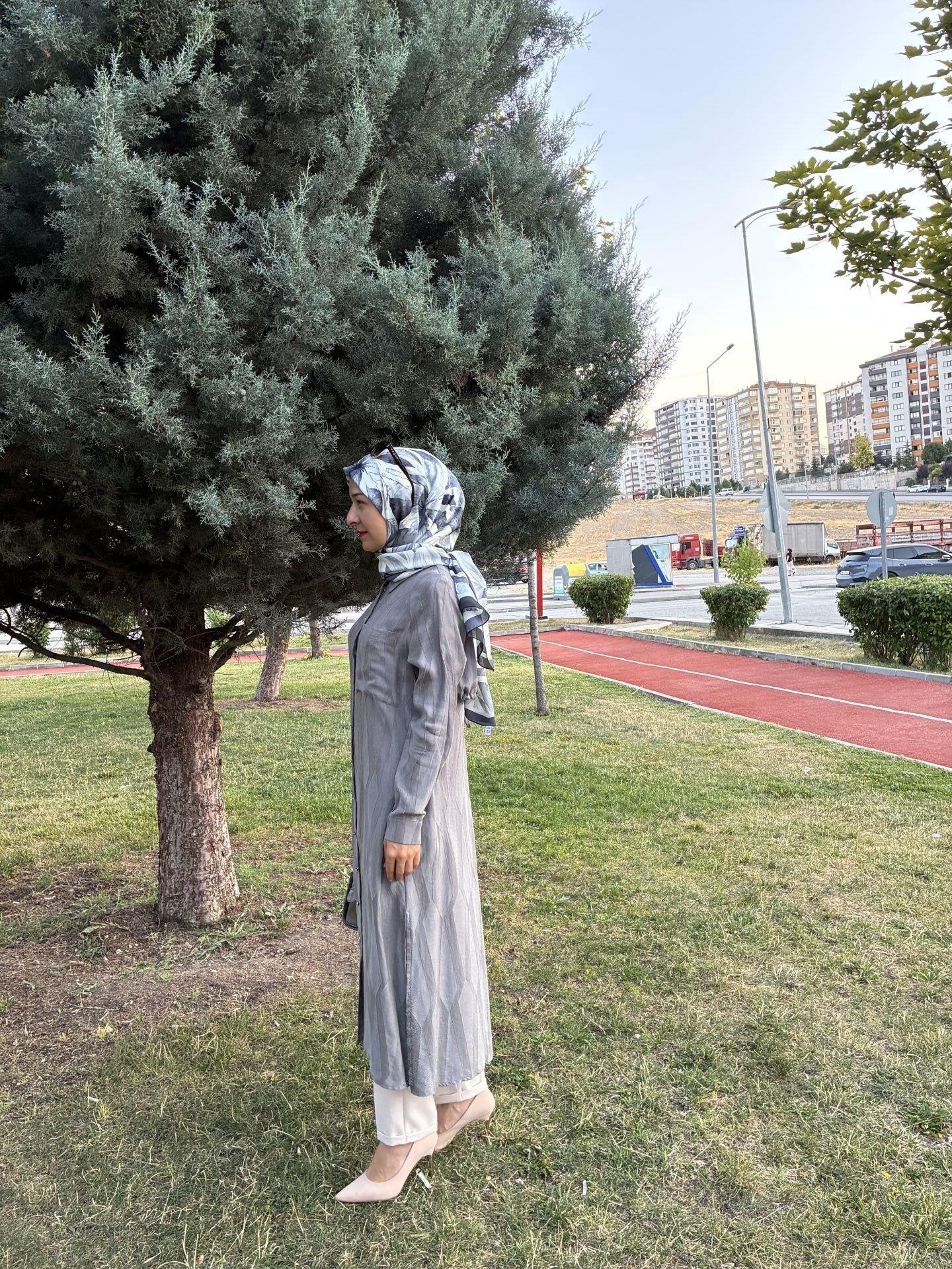 Nihan uzun ipek cupra tunik