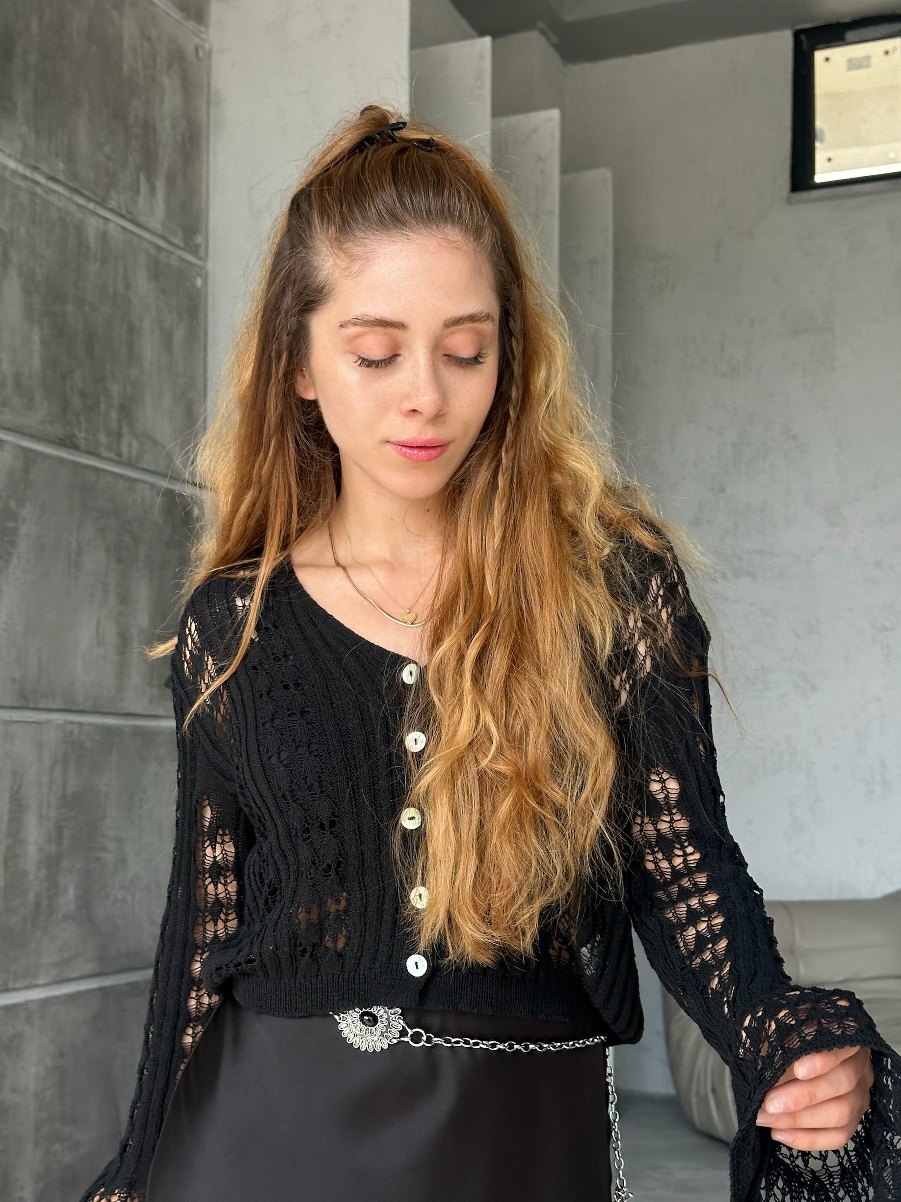 Ajurlu V Yaka Hırka Siyah