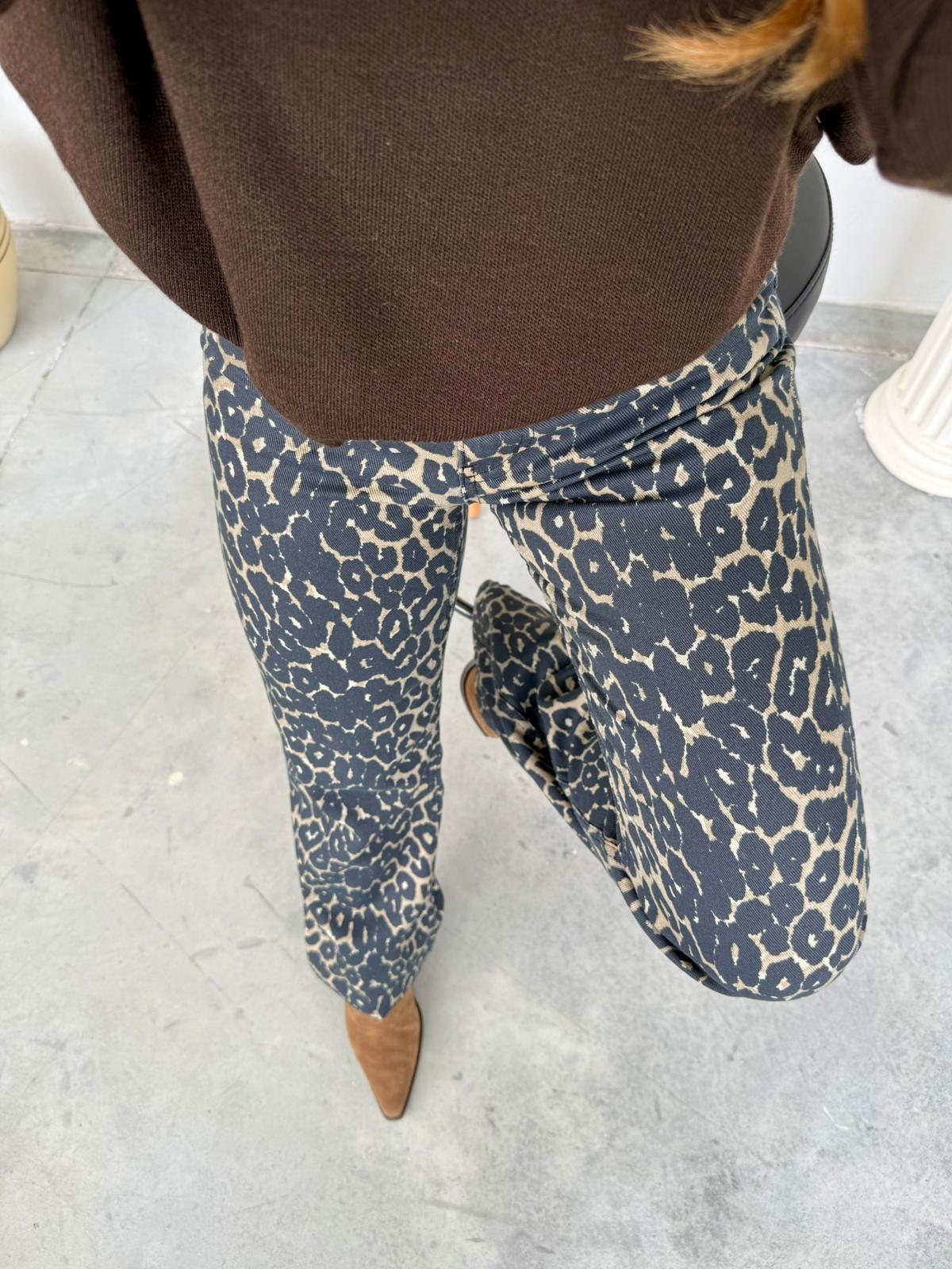 Leopar Desen Wide Leg pantolon