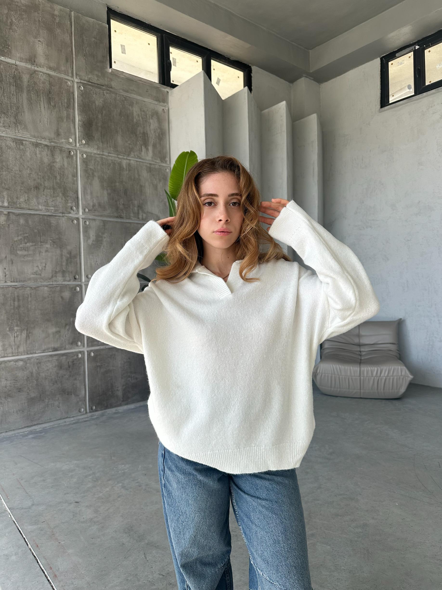 Polo Yaka Basic Kazak Beyaz