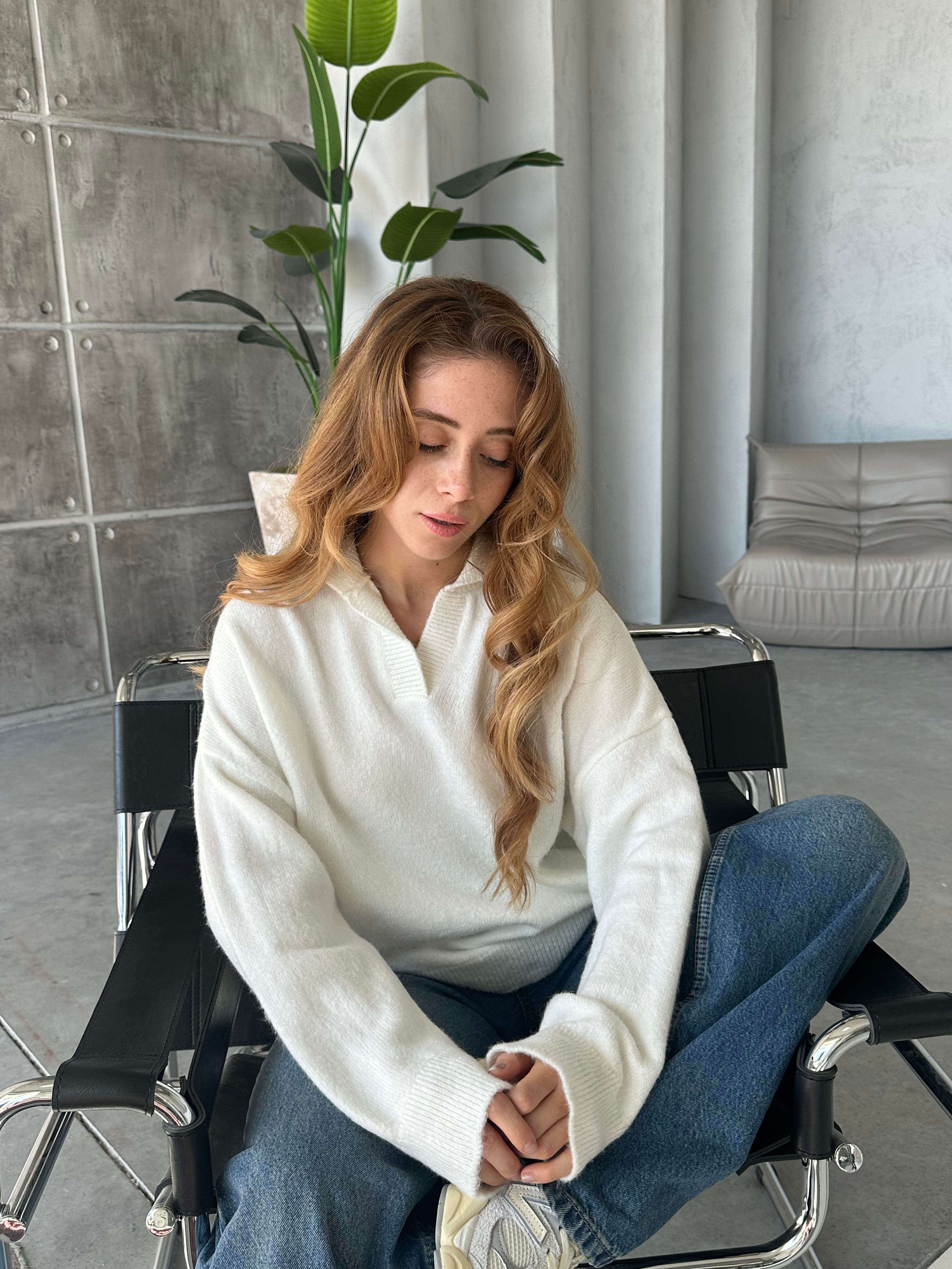 Polo Yaka Basic Kazak Beyaz