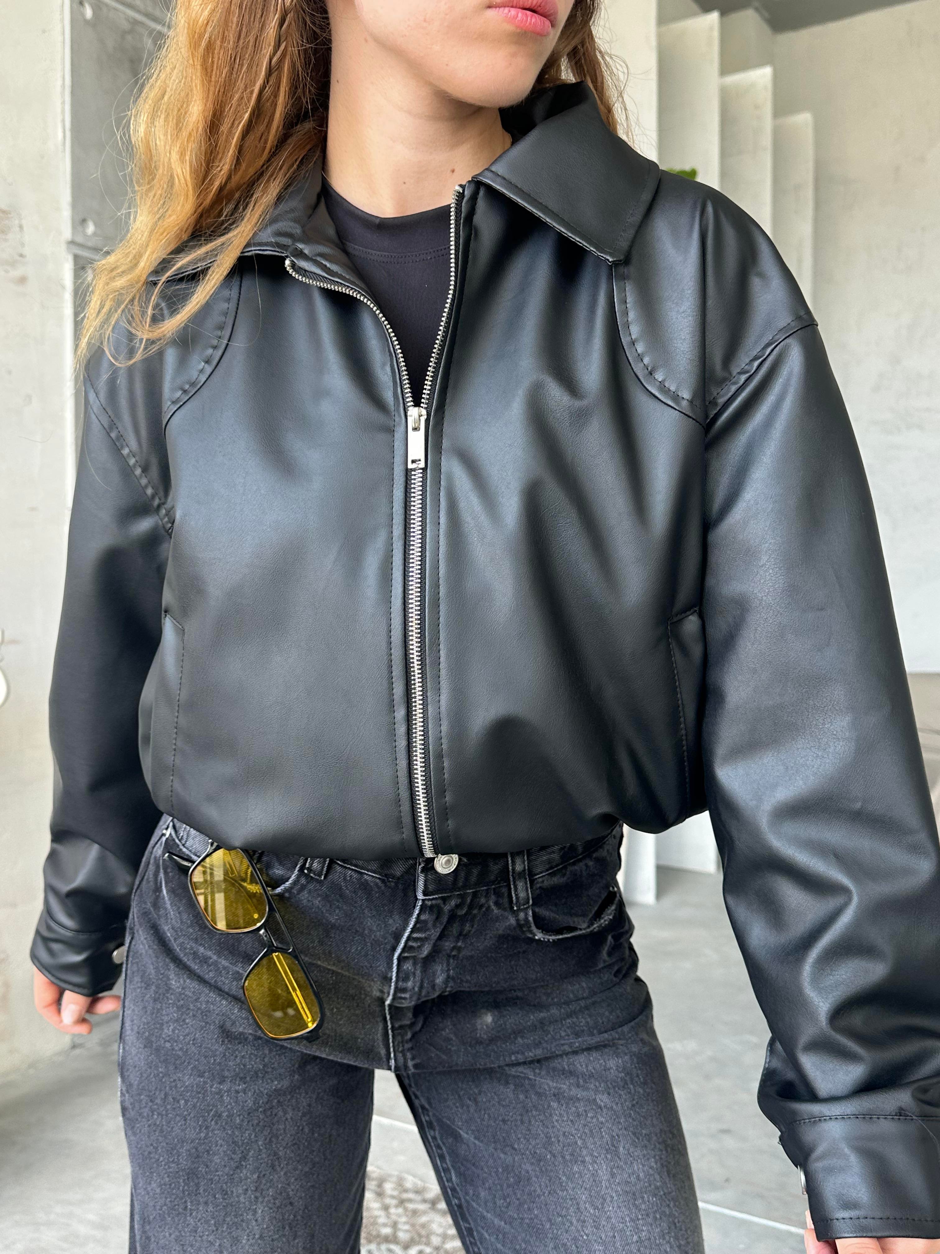 Siyah Deri Bomber Ceket