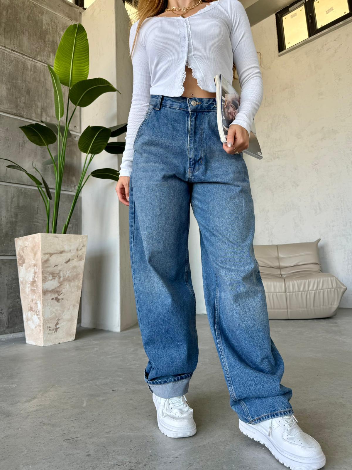 Yan Cep Boyfriend Pantolon Yıkamalı Tint Blue