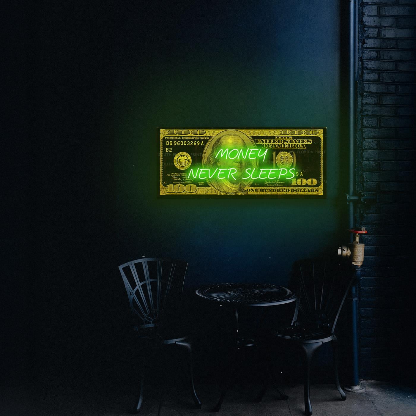 100 Dolar Baskılı Neon Tabela