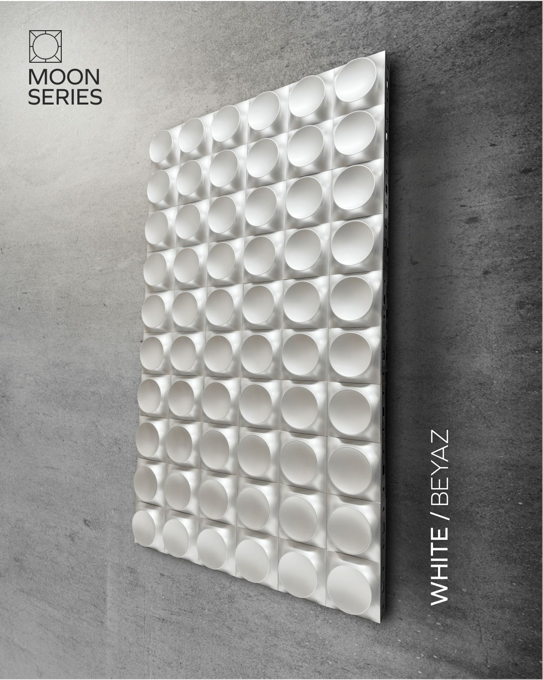 3D Duvar Paneli - Moon / Beyaz + Platform