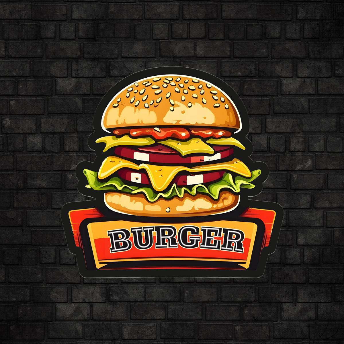 Burger Baskılı Neon Tabela