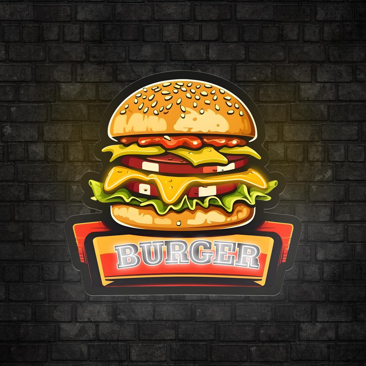 Burger Baskılı Neon Tabela