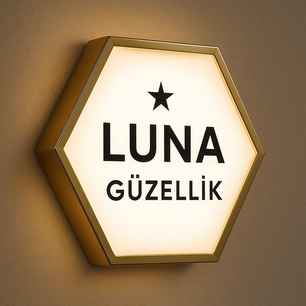 Gold Paslanmaz Altıgen Işıklı Logo Beyaz Led (Ölçü Seçenekli)