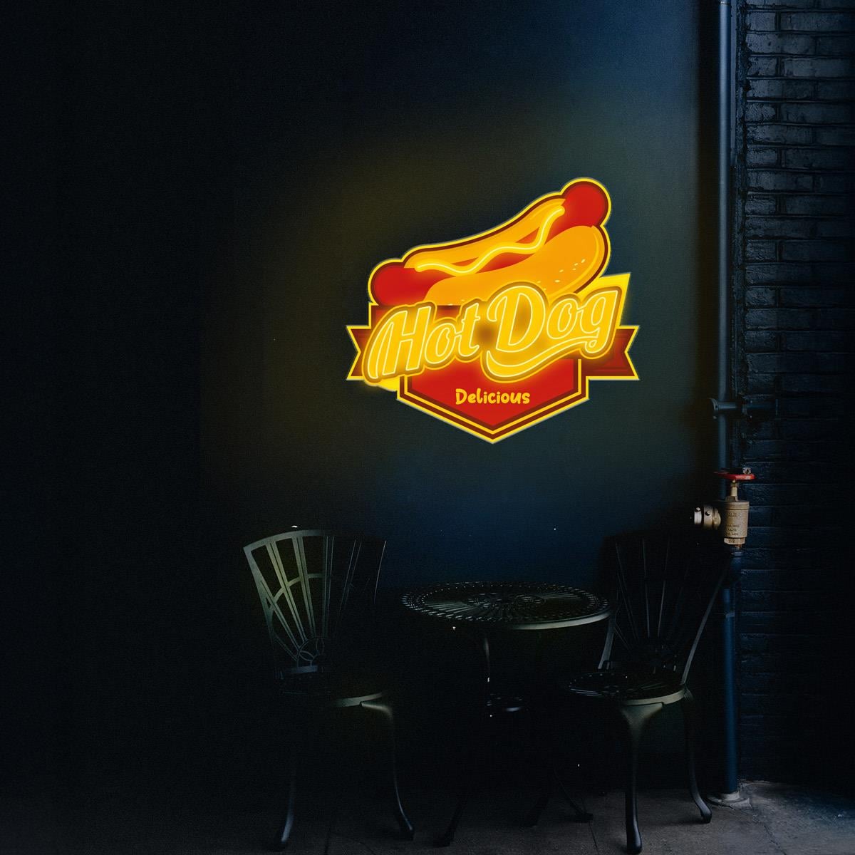 Hot Dog Baskılı Neon Tabela