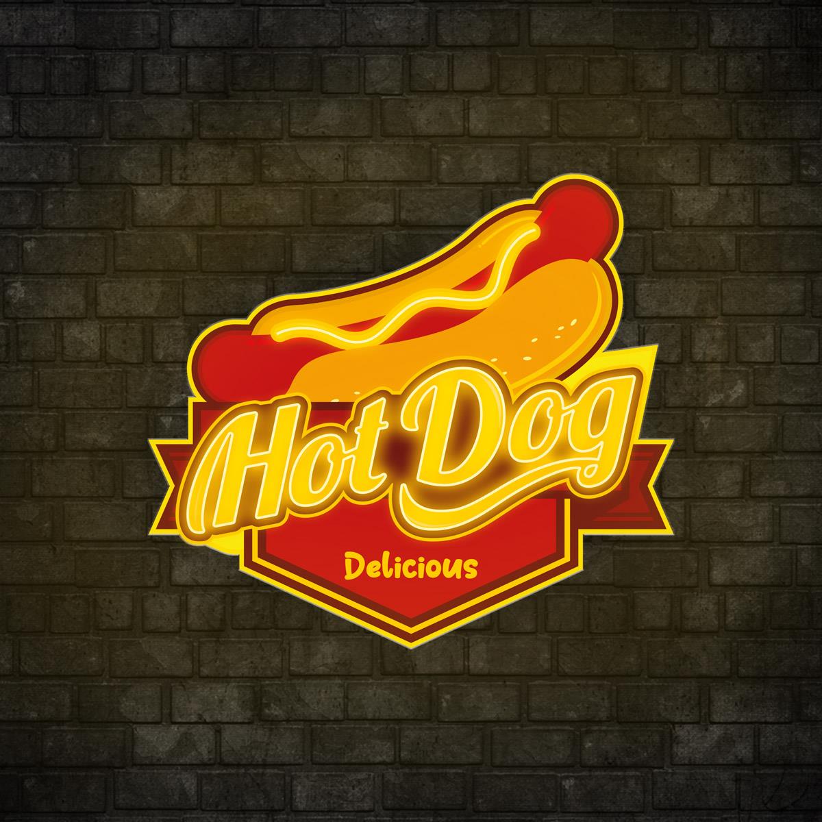 Hot Dog Baskılı Neon Tabela