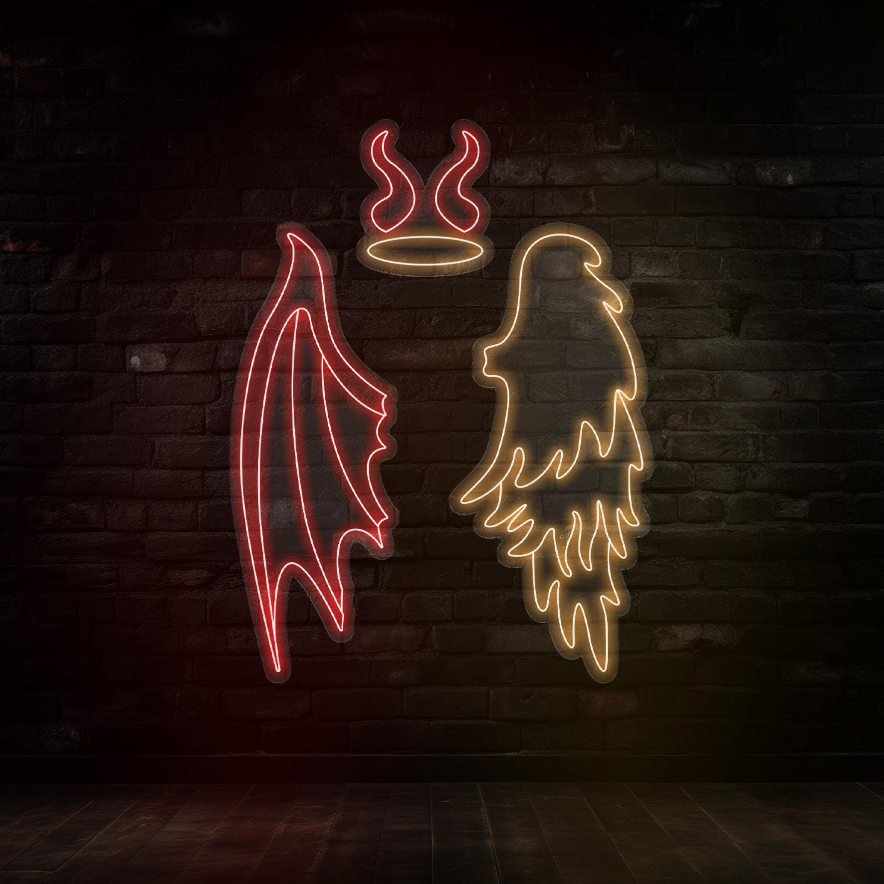 Melek ve Şeytan Kanadı Led Neon