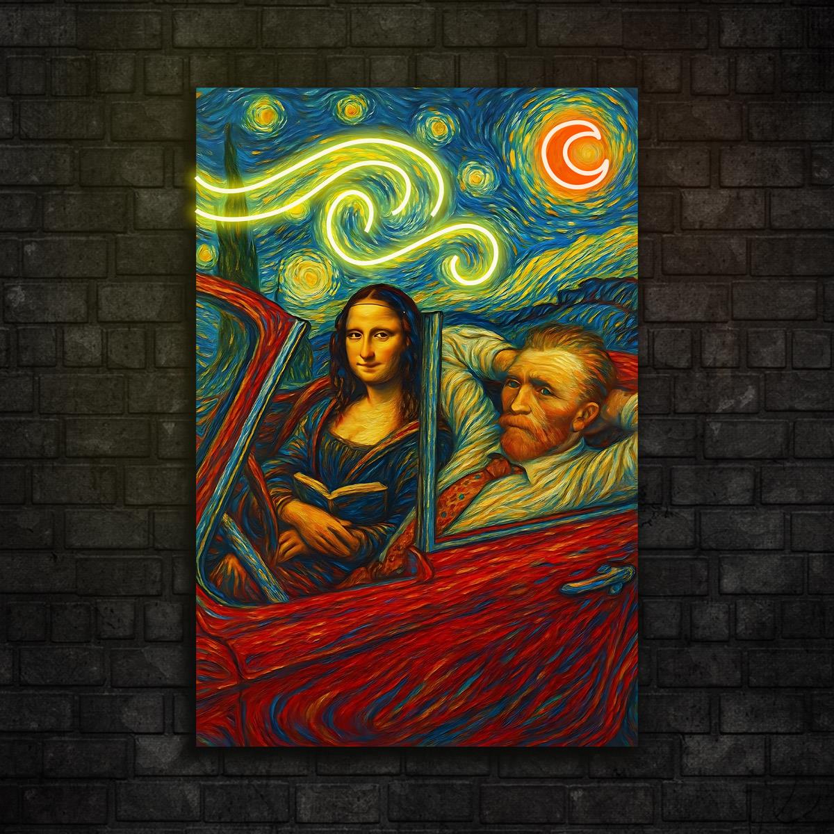 Mona Lisa ve Van Gogh Baskılı Neon Tabela