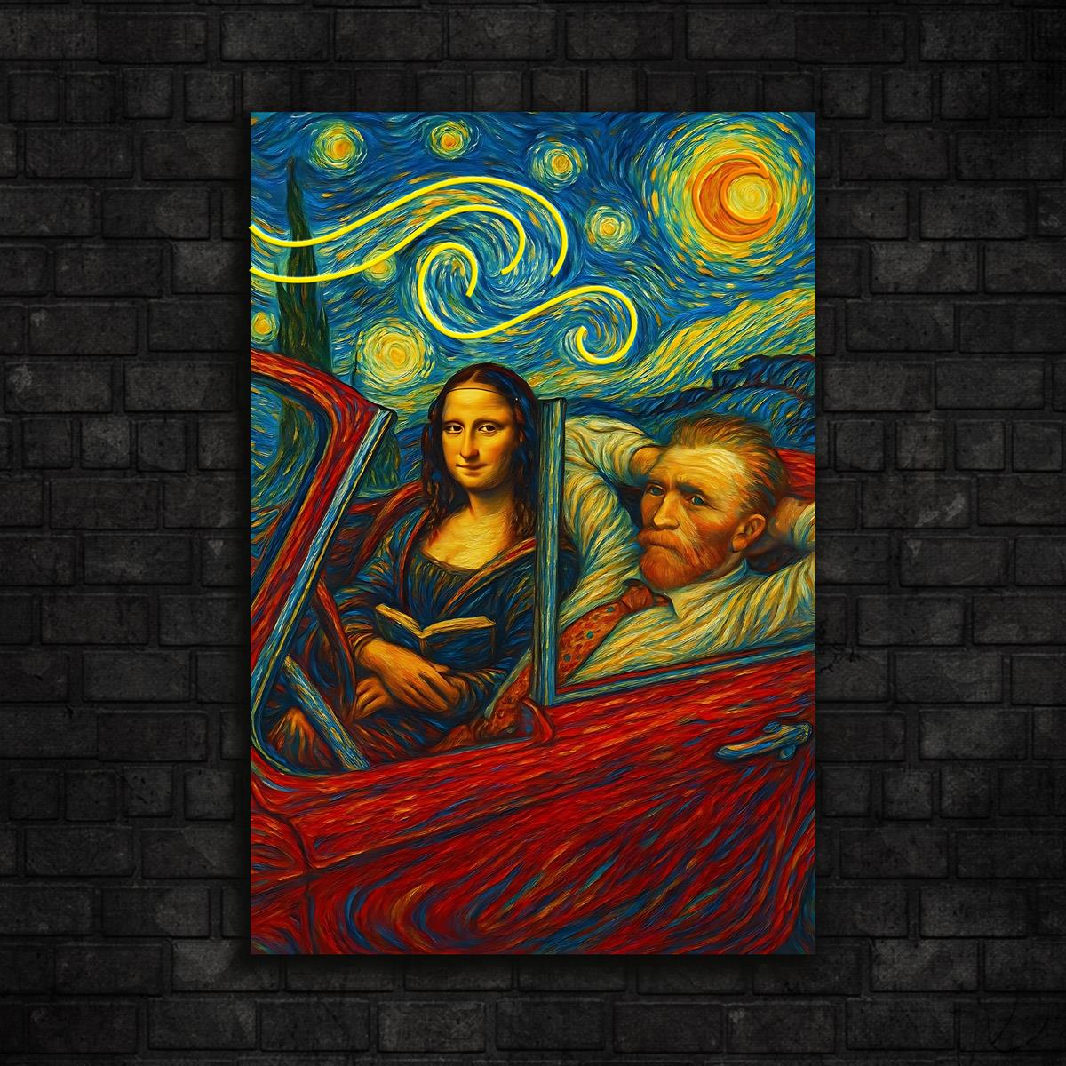 Mona Lisa ve Van Gogh Baskılı Neon Tabela