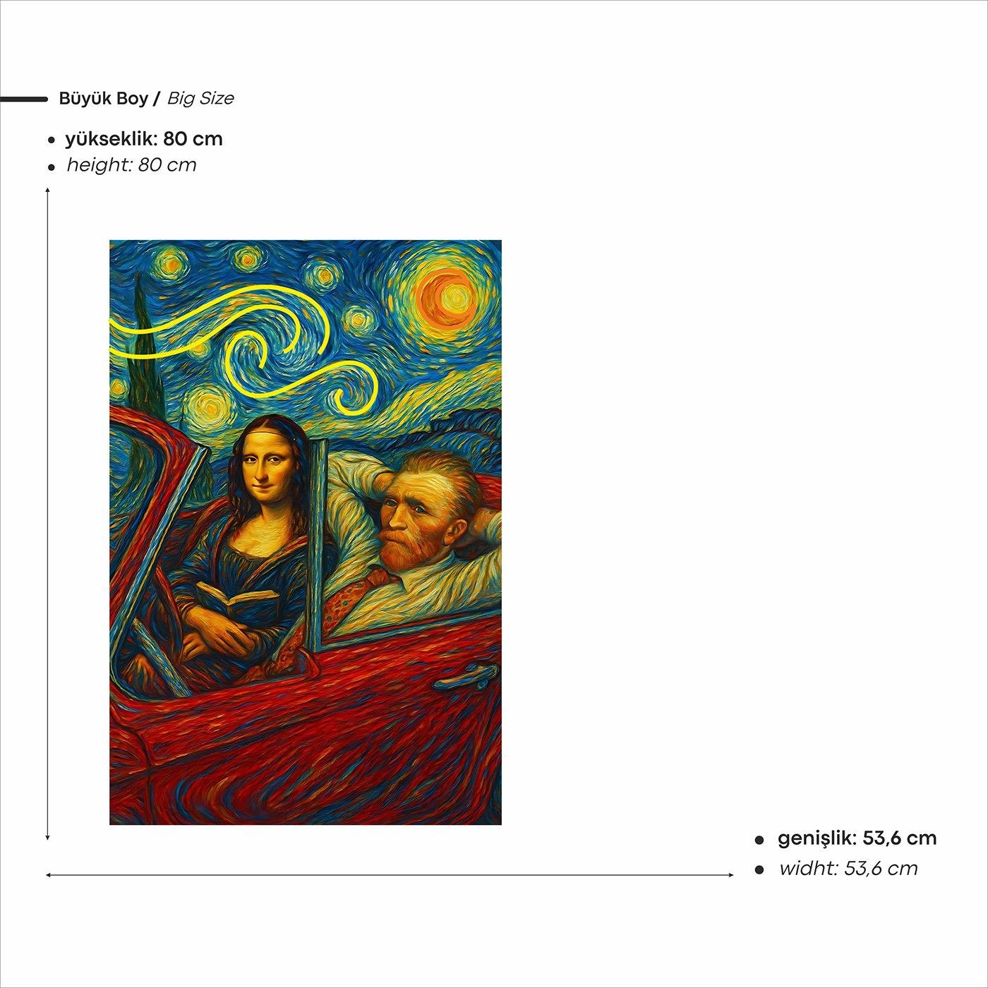 Mona Lisa ve Van Gogh Baskılı Neon Tabela