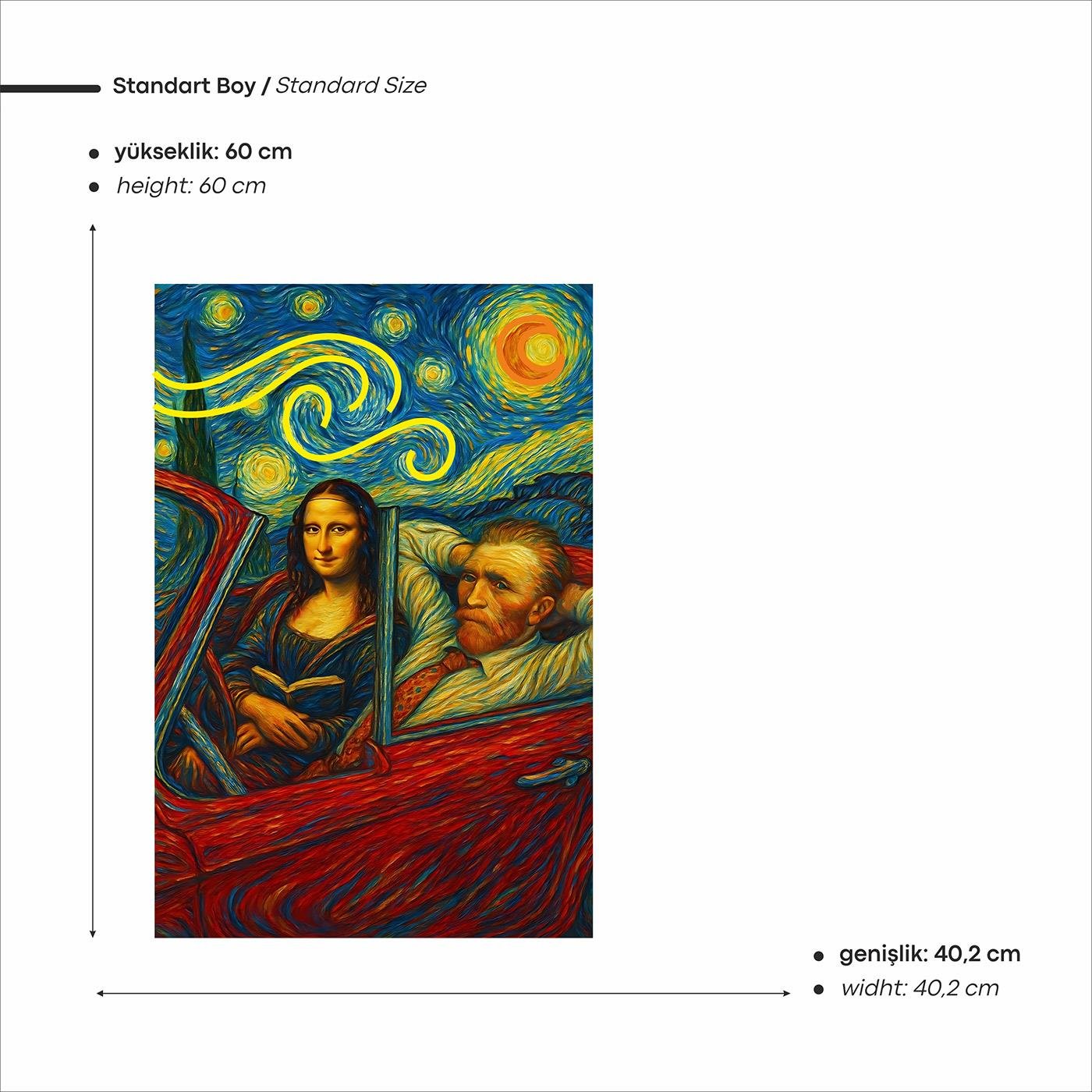 Mona Lisa ve Van Gogh Baskılı Neon Tabela