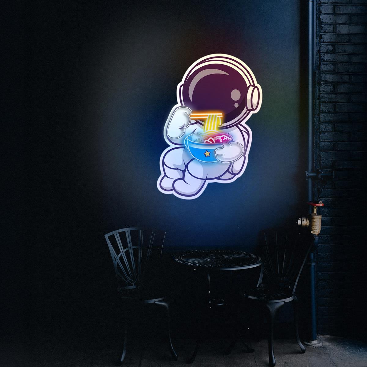 Ramen Astronot Baskılı Neon Tabela