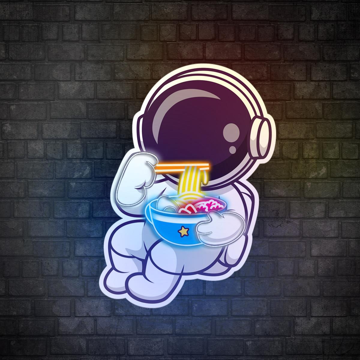 Ramen Astronot Baskılı Neon Tabela