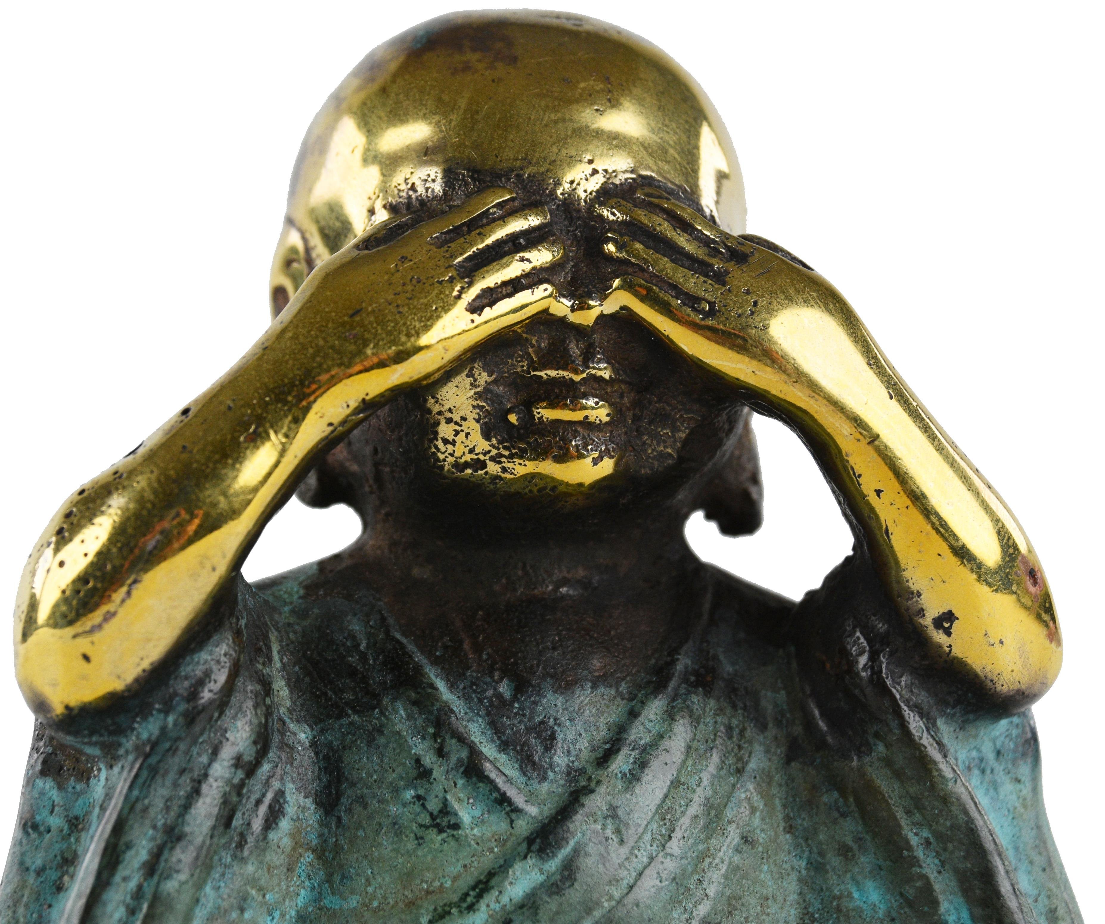 3lü Prinç  Budha Set - Eskitme Yeşil ,Gold