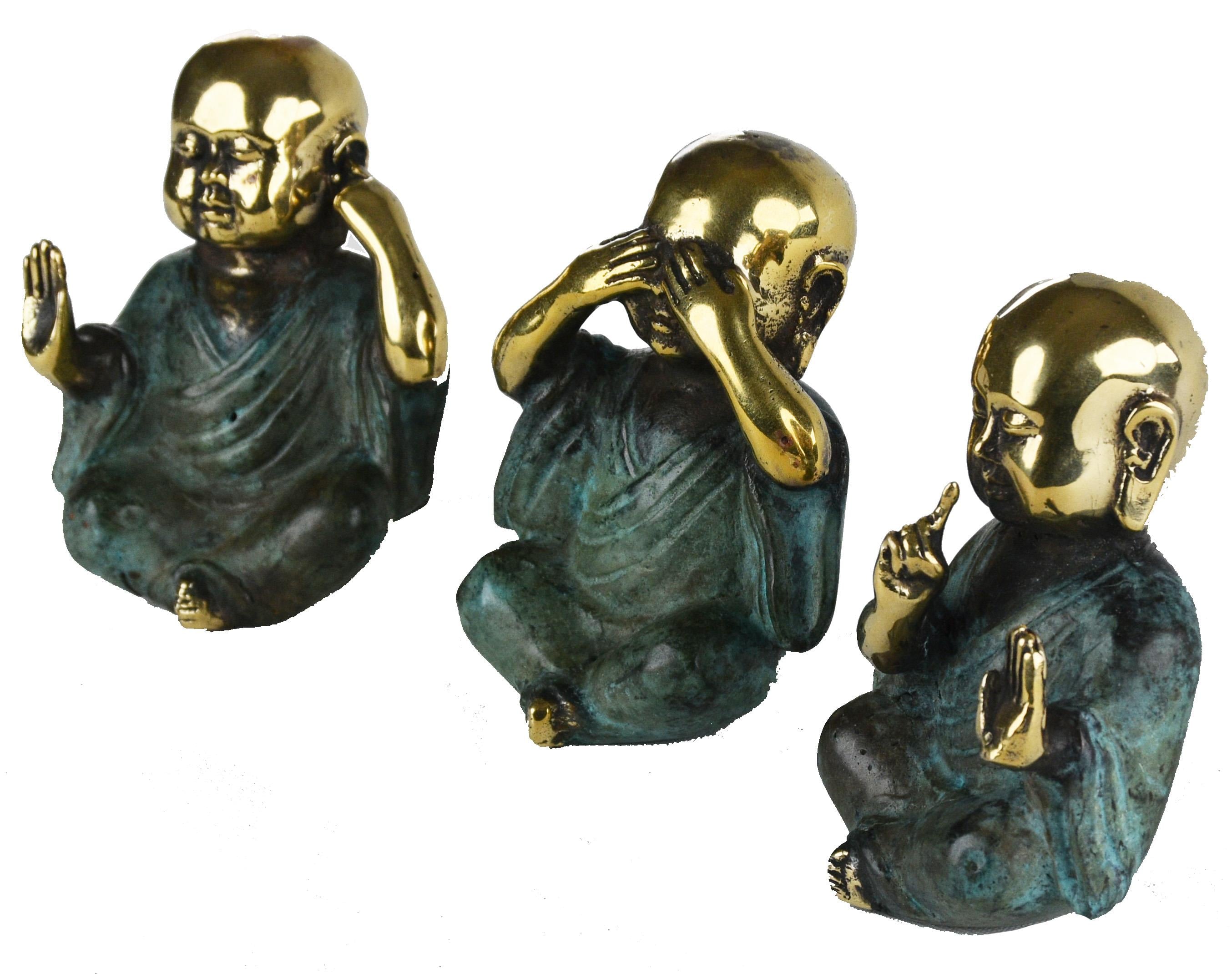 3lü Prinç  Budha Set - Eskitme Yeşil ,Gold