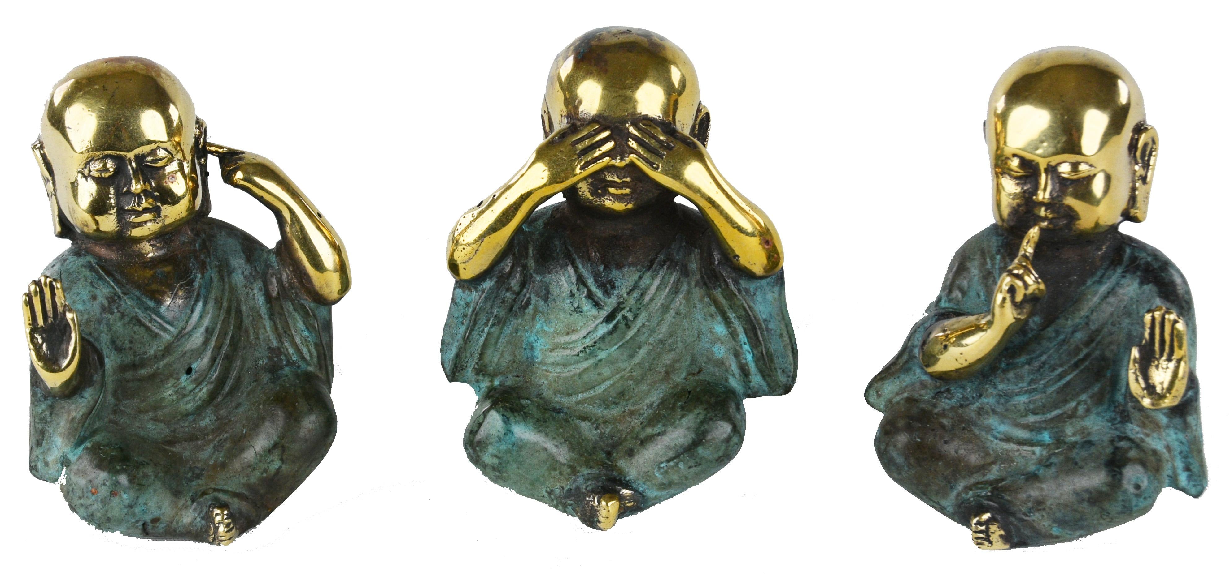 3lü Prinç  Budha Set - Eskitme Yeşil ,Gold