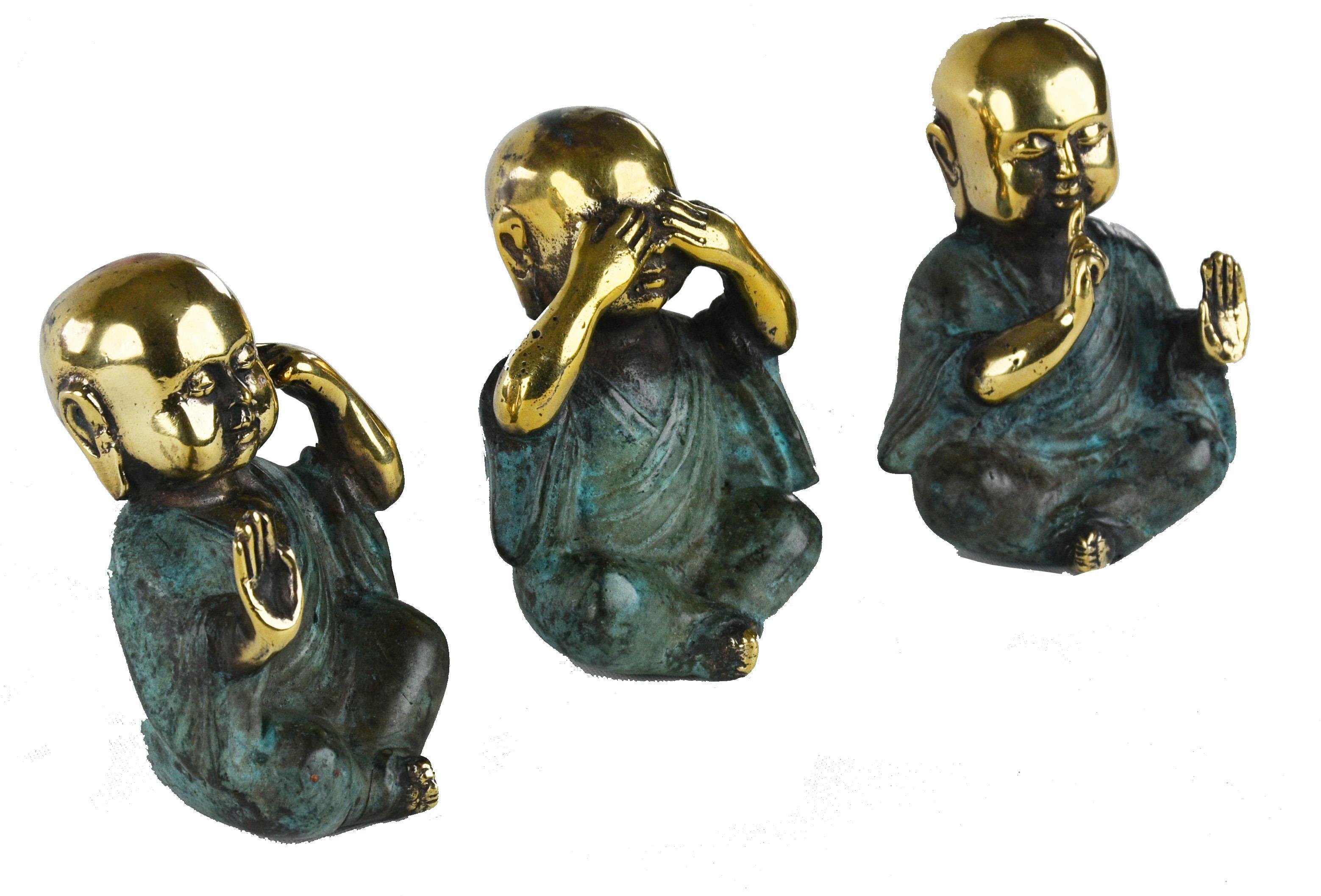 3lü Prinç  Budha Set - Eskitme Yeşil ,Gold