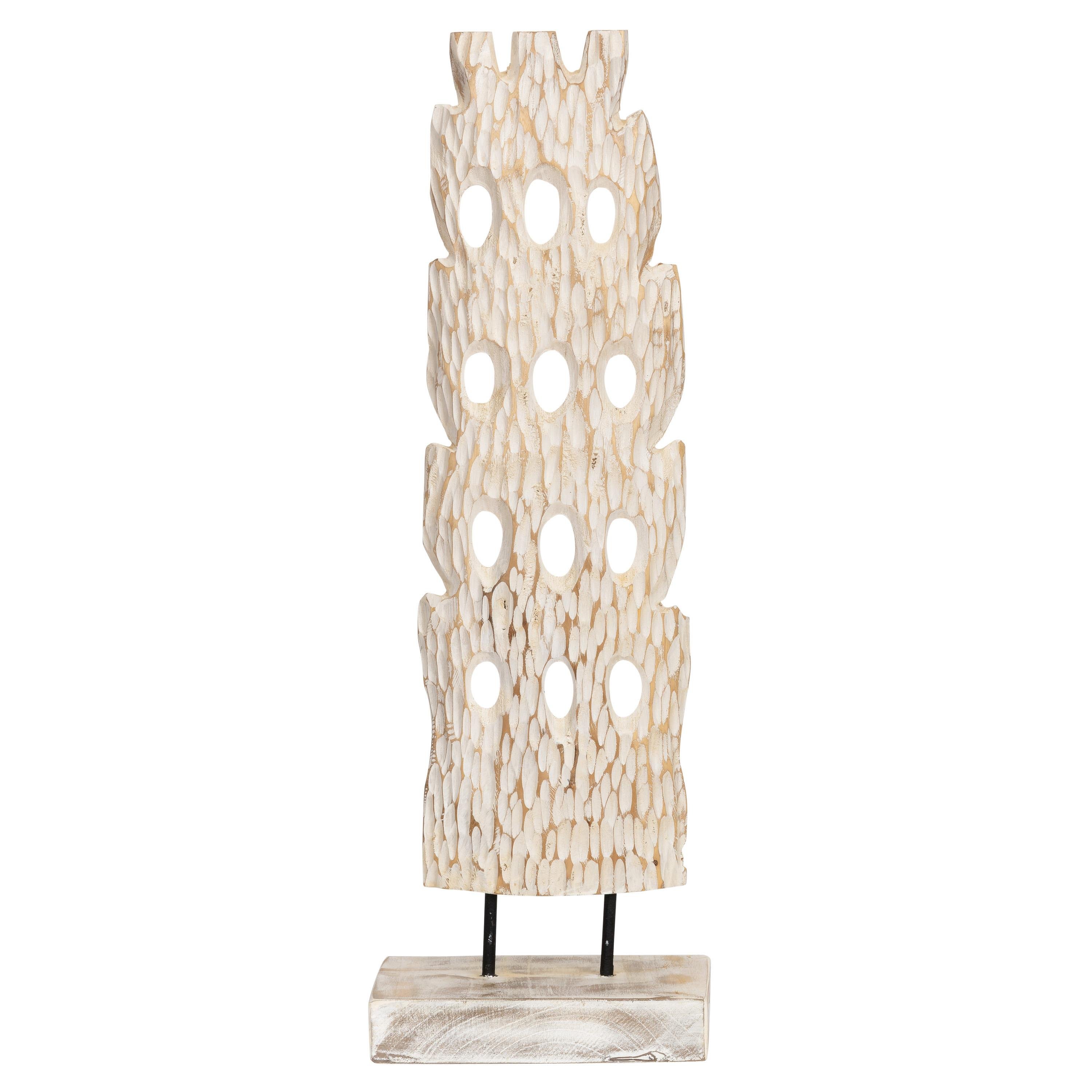 Ayaklı Dekoratif Aksesuar Teak Beyaz Eskitme 15 cm x 8 cm x 60 cm