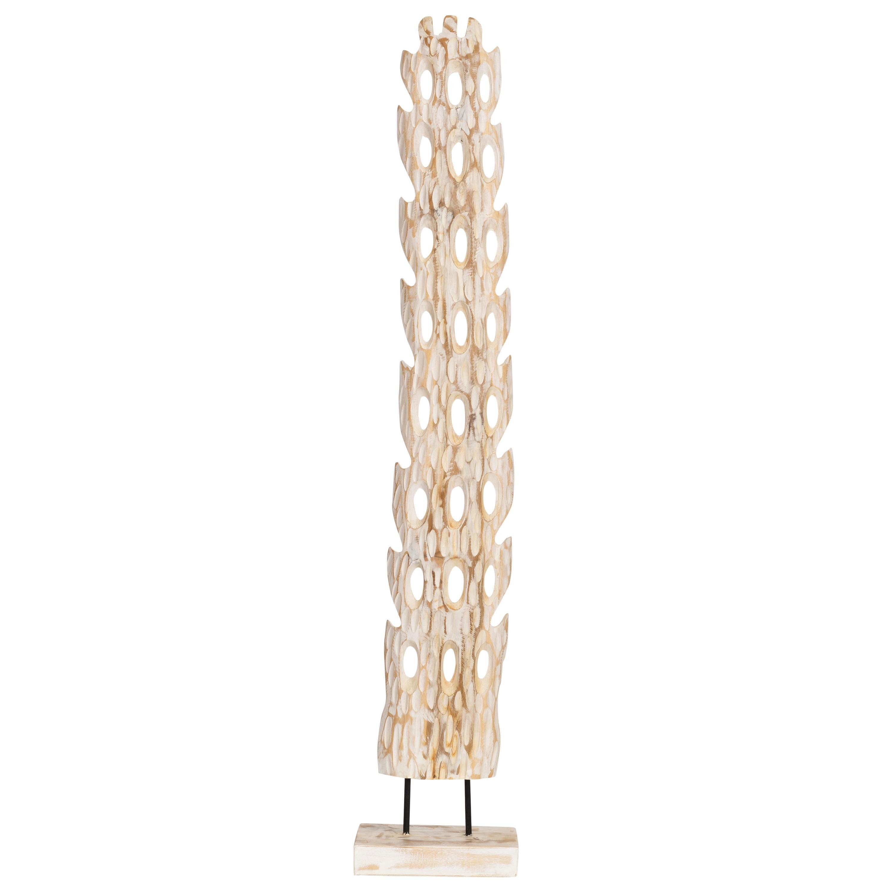Ayaklı Dekoratif Aksesuar Teak Beyaz Eskitme 20 cm x 12 cm x 103 cm