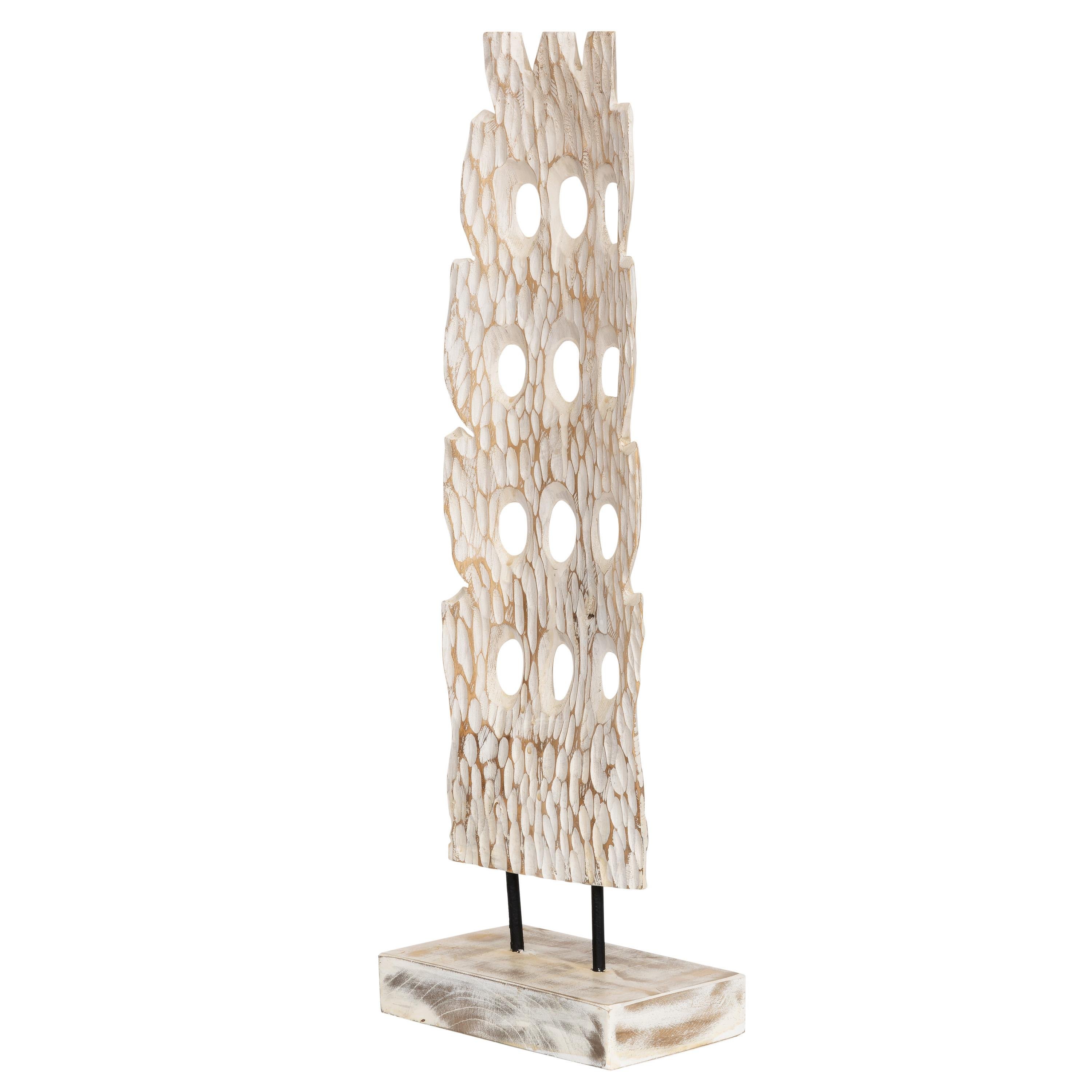 Ayaklı Dekoratif Aksesuar Teak Beyaz Eskitme 15 cm x 8 cm x 60 cm