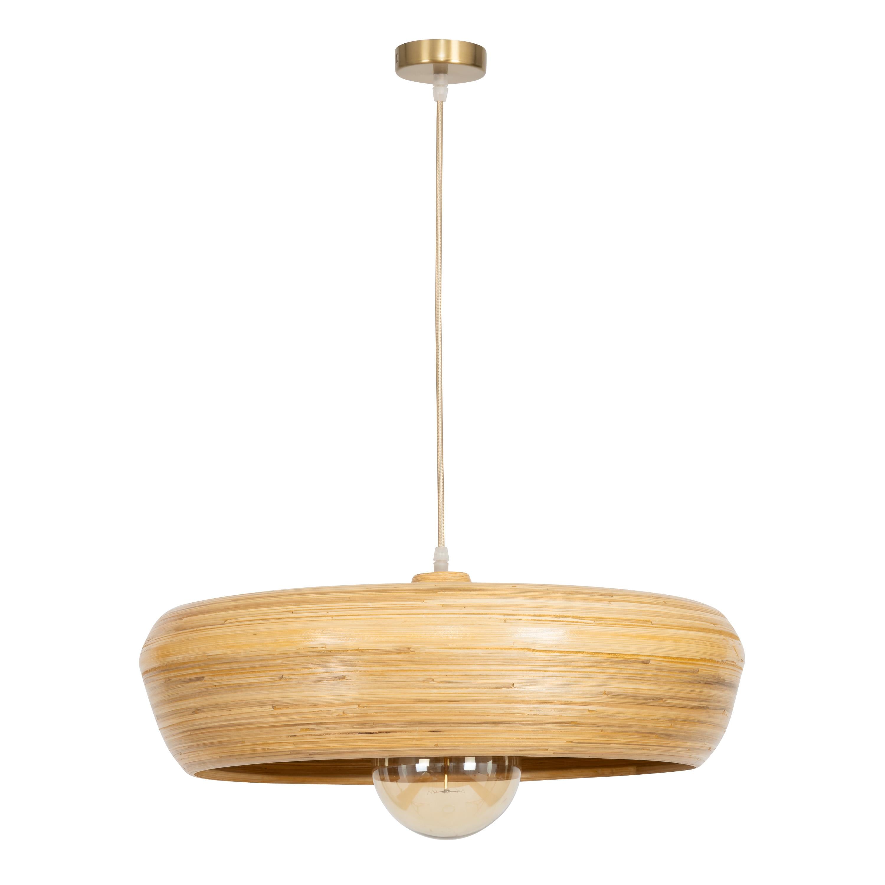 Bambu Tavan Aydınlatması Yuvarlak Form 50 cm × 50 cm × 14 cm