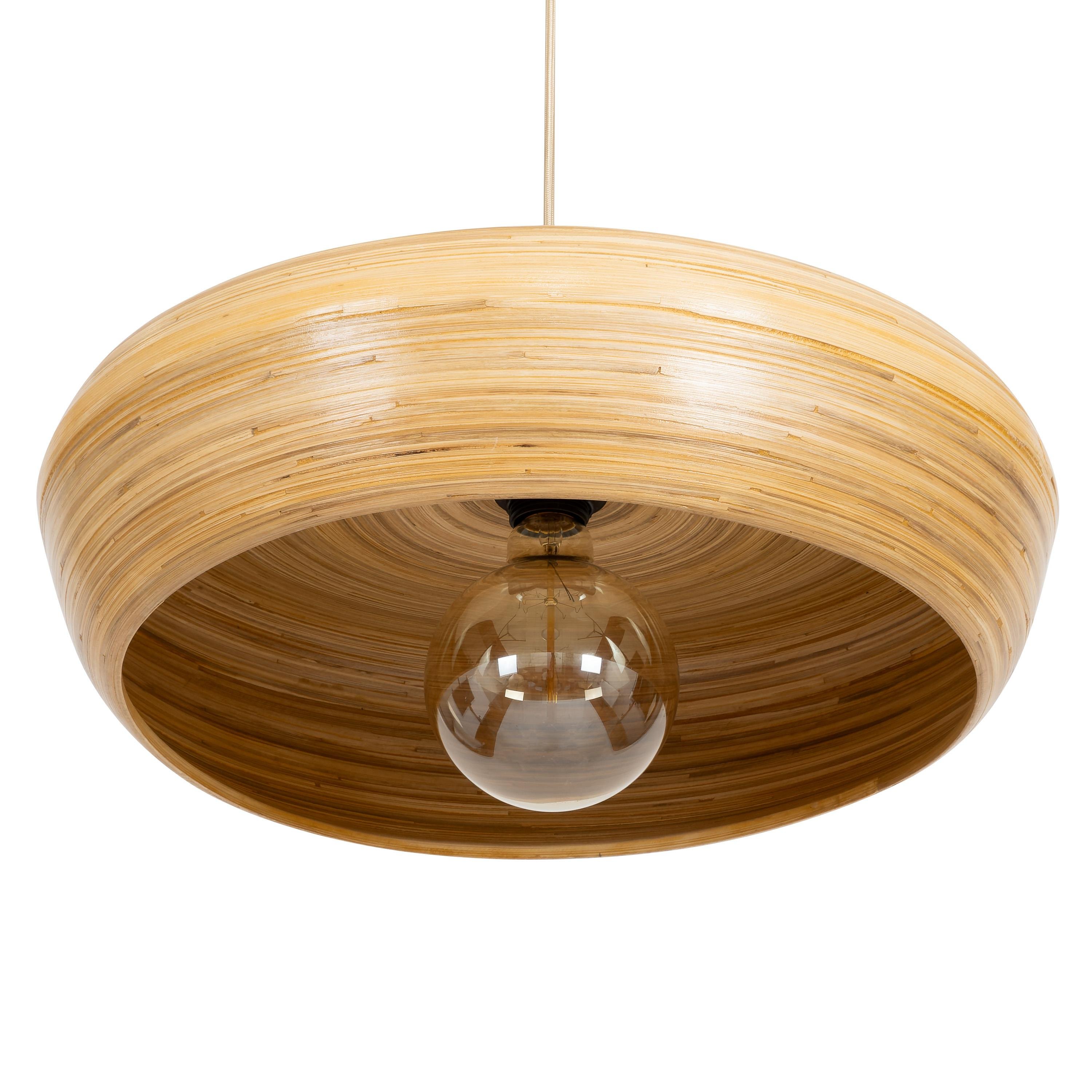 Bambu Tavan Aydınlatması Yuvarlak Form 50 cm × 50 cm × 14 cm