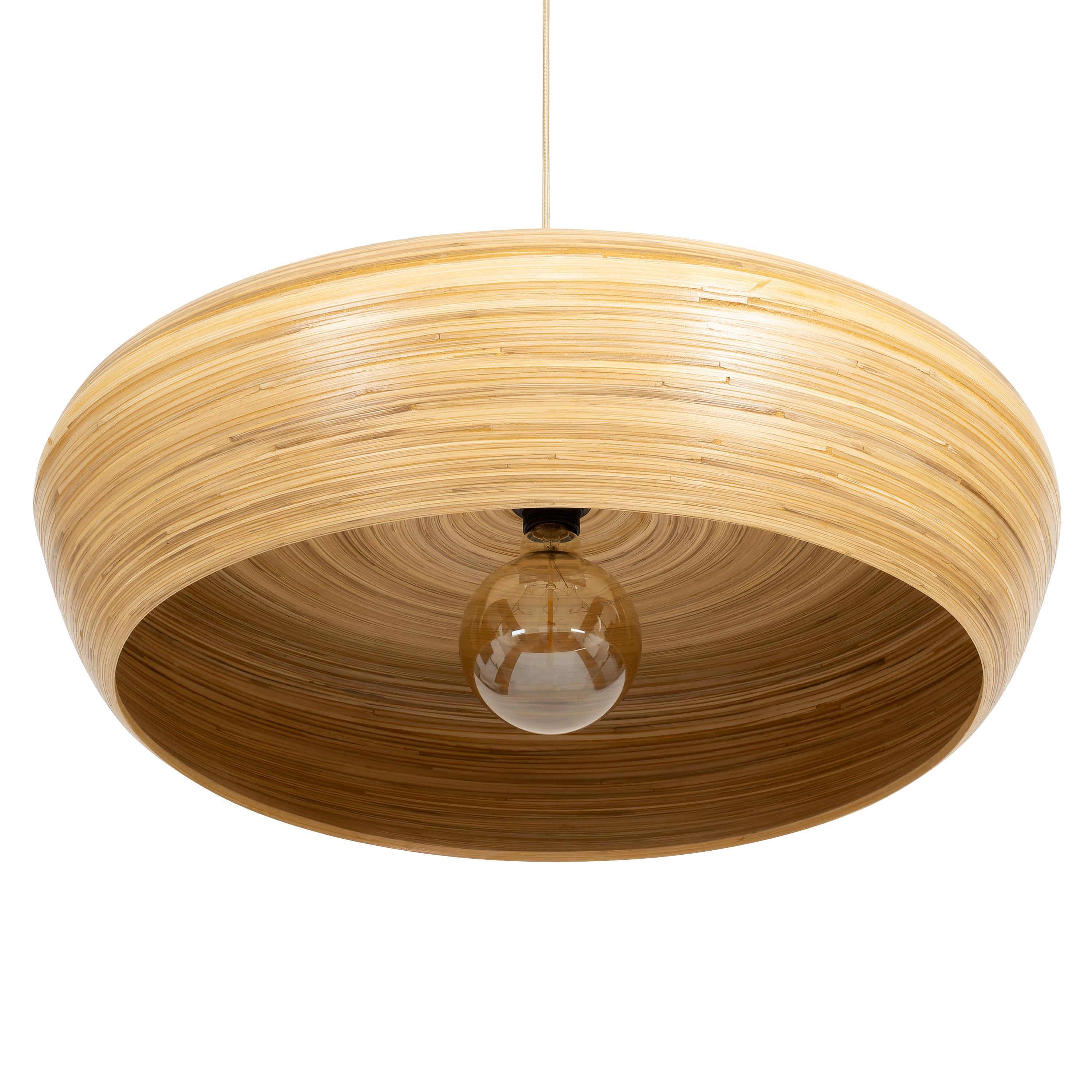 Bambu Tavan Aydınlatması Yuvarlak Form 70 cm × 70 cm × 14 cm