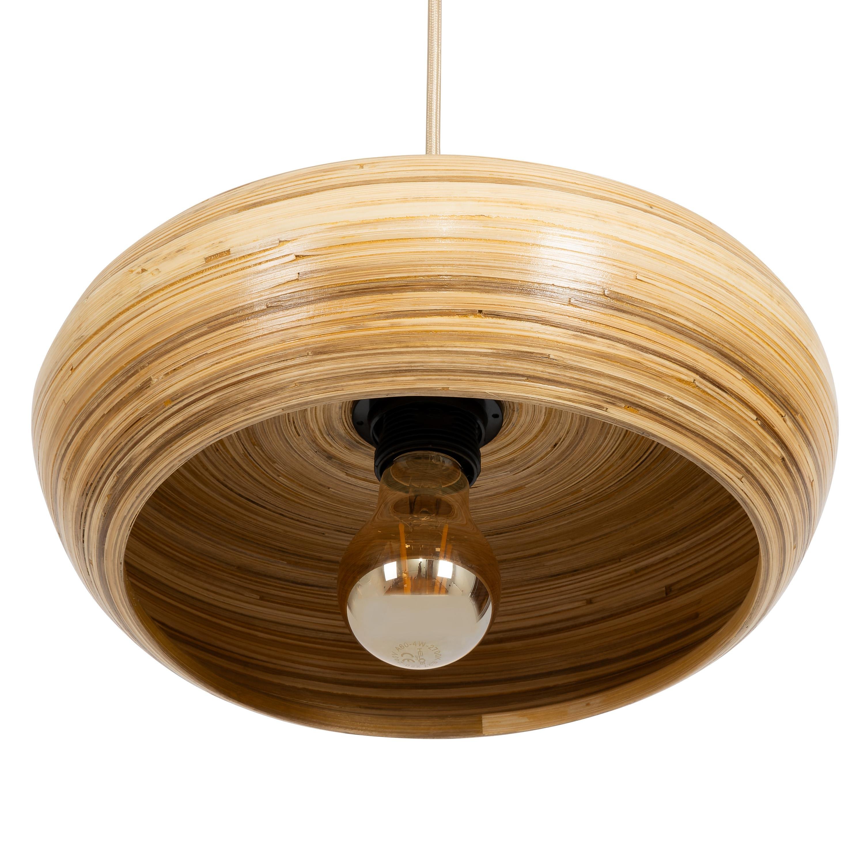 Bambu Tavan Aydınlatması Yuvarlak Form 30 cm × 30 cm × 14 cm