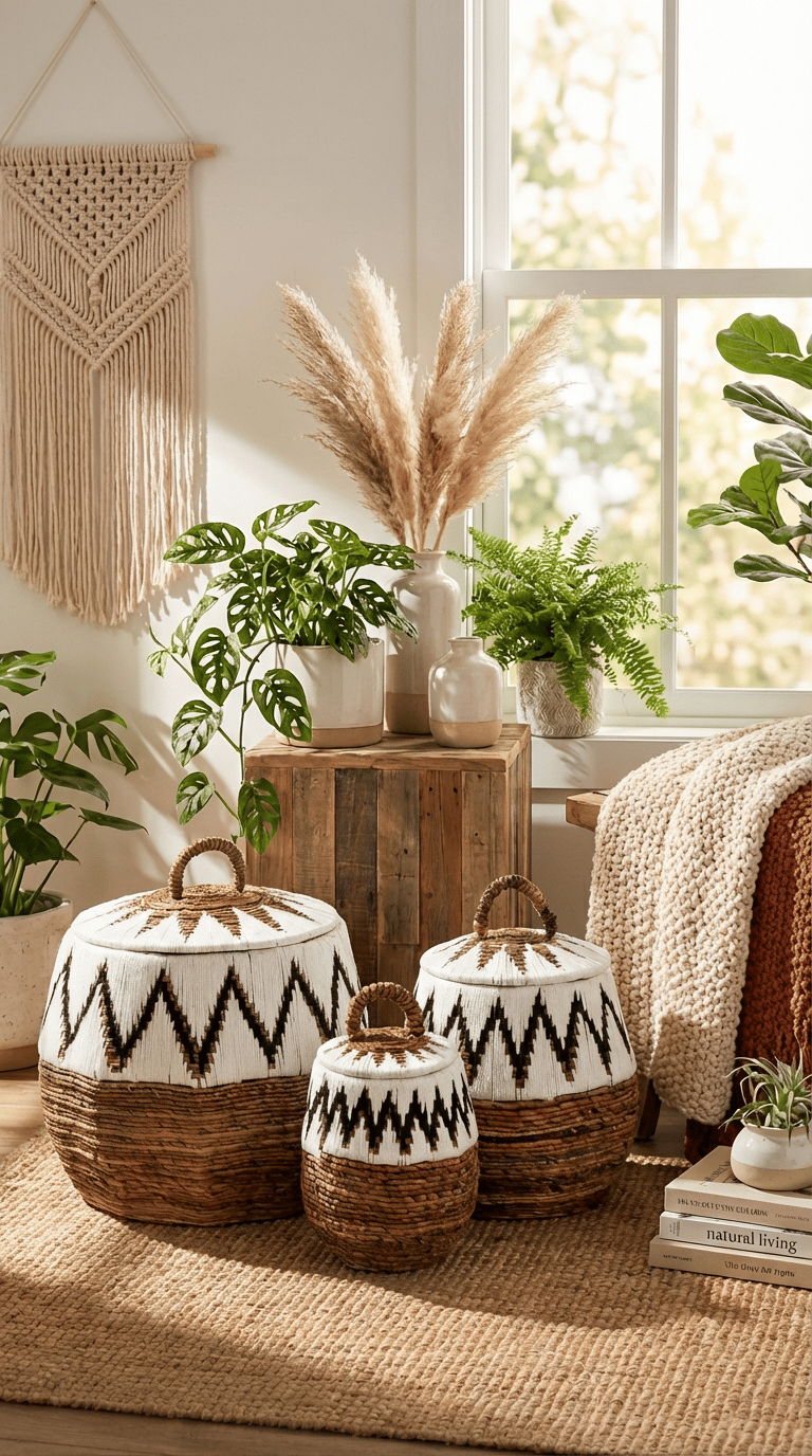 Çamaşır Sepeti  3 lü Beyaz Siyah Naturel