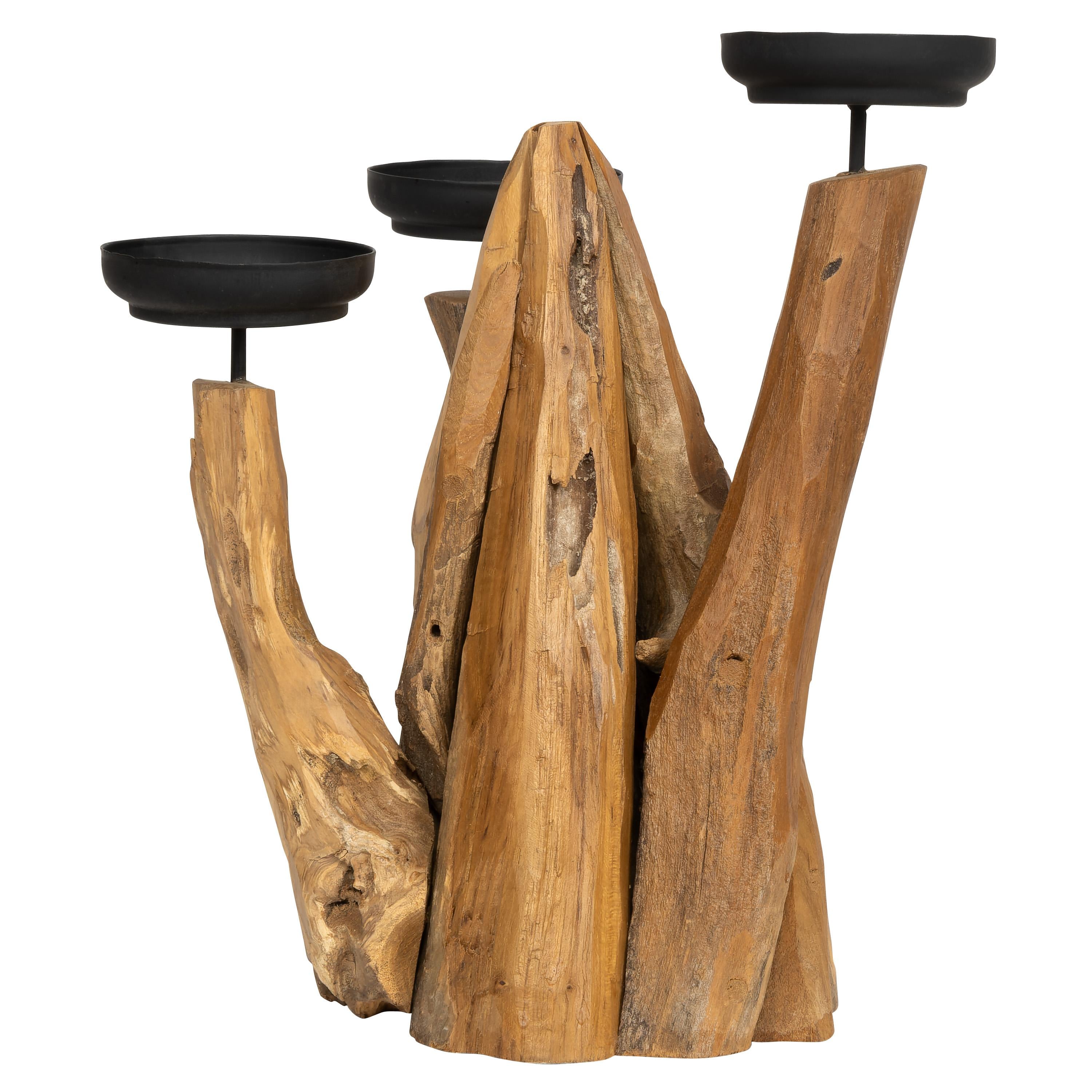 Dekoratif  3 lü  Mumluk Teak 32 cm x 32 cm x 66 cm