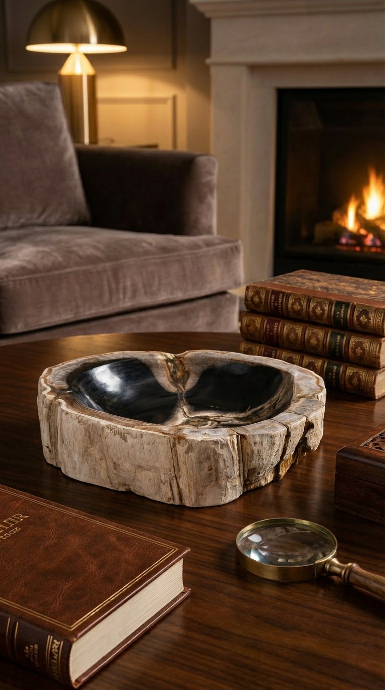 Dekoratif Bowl Fosil Ağaç - 22 cm x 16 cm x 5 cm