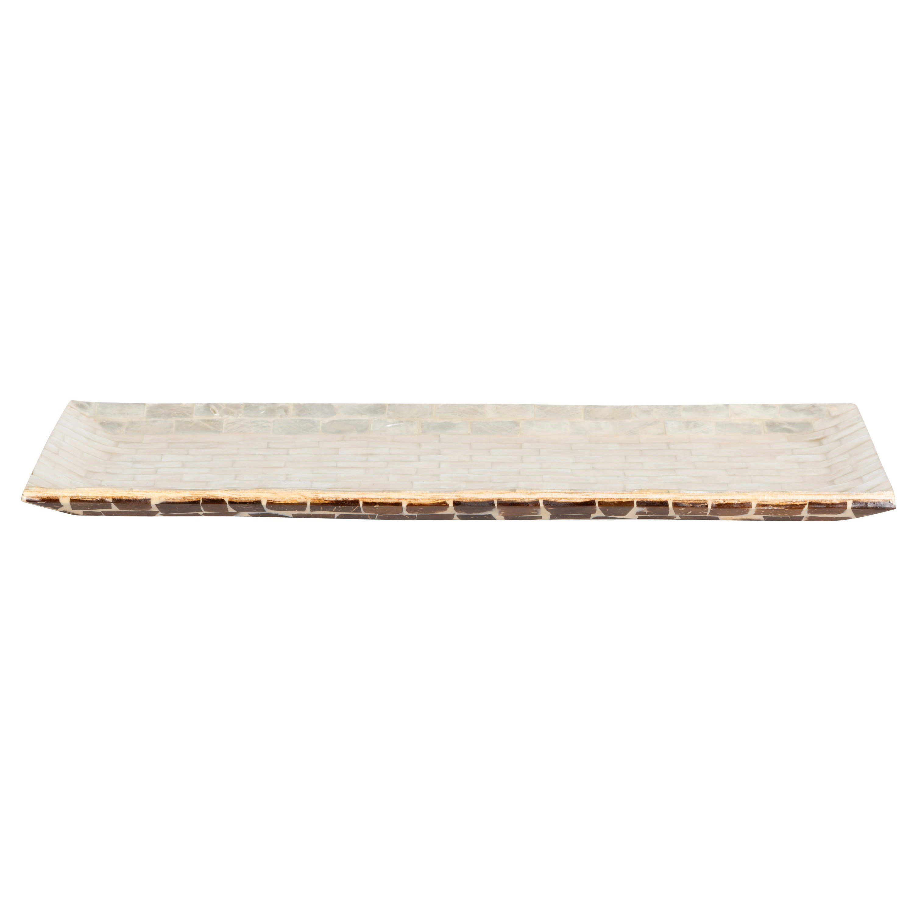 Dekoratif Dikdörtgen Sedefli Tepsi Deniz Kabuğu & Hindistan Cevizi Kabuğu Kaplama 40×18 cm