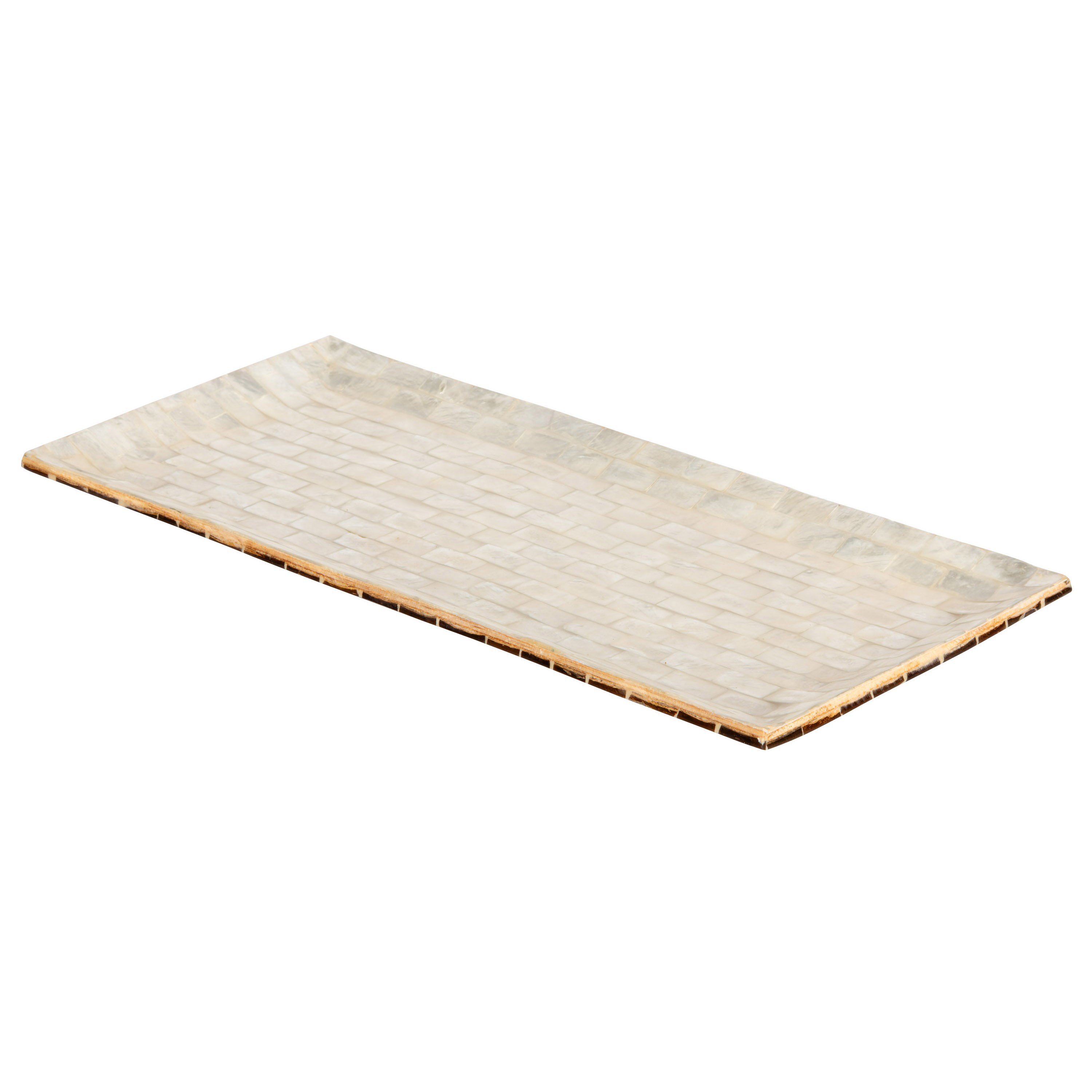 Dekoratif Dikdörtgen Sedefli Tepsi Deniz Kabuğu & Hindistan Cevizi Kabuğu Kaplama 40×18 cm