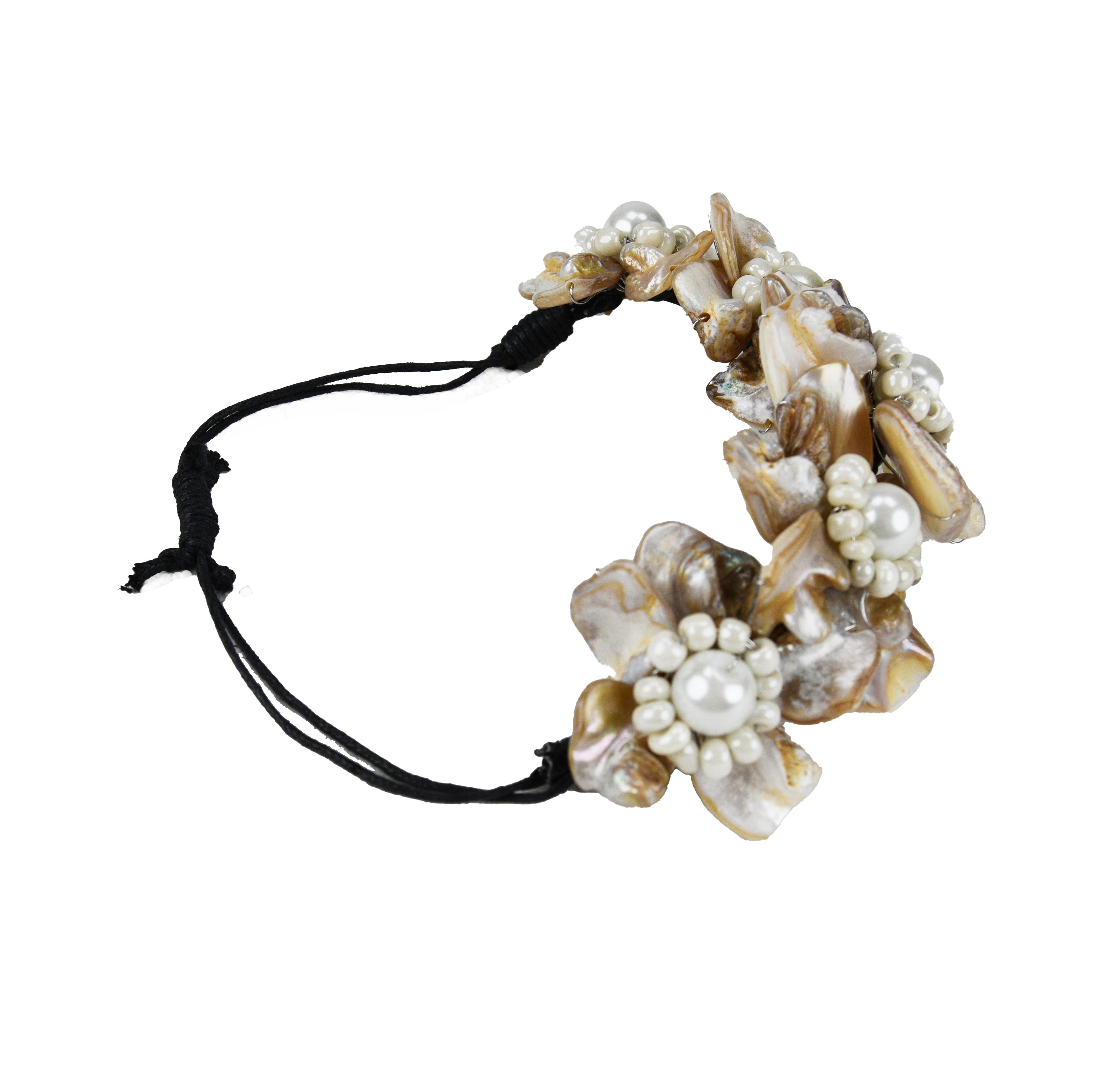 Doğal Sedef ve İnci Detaylı El Yapımı Bileklik Ayarlanabilir