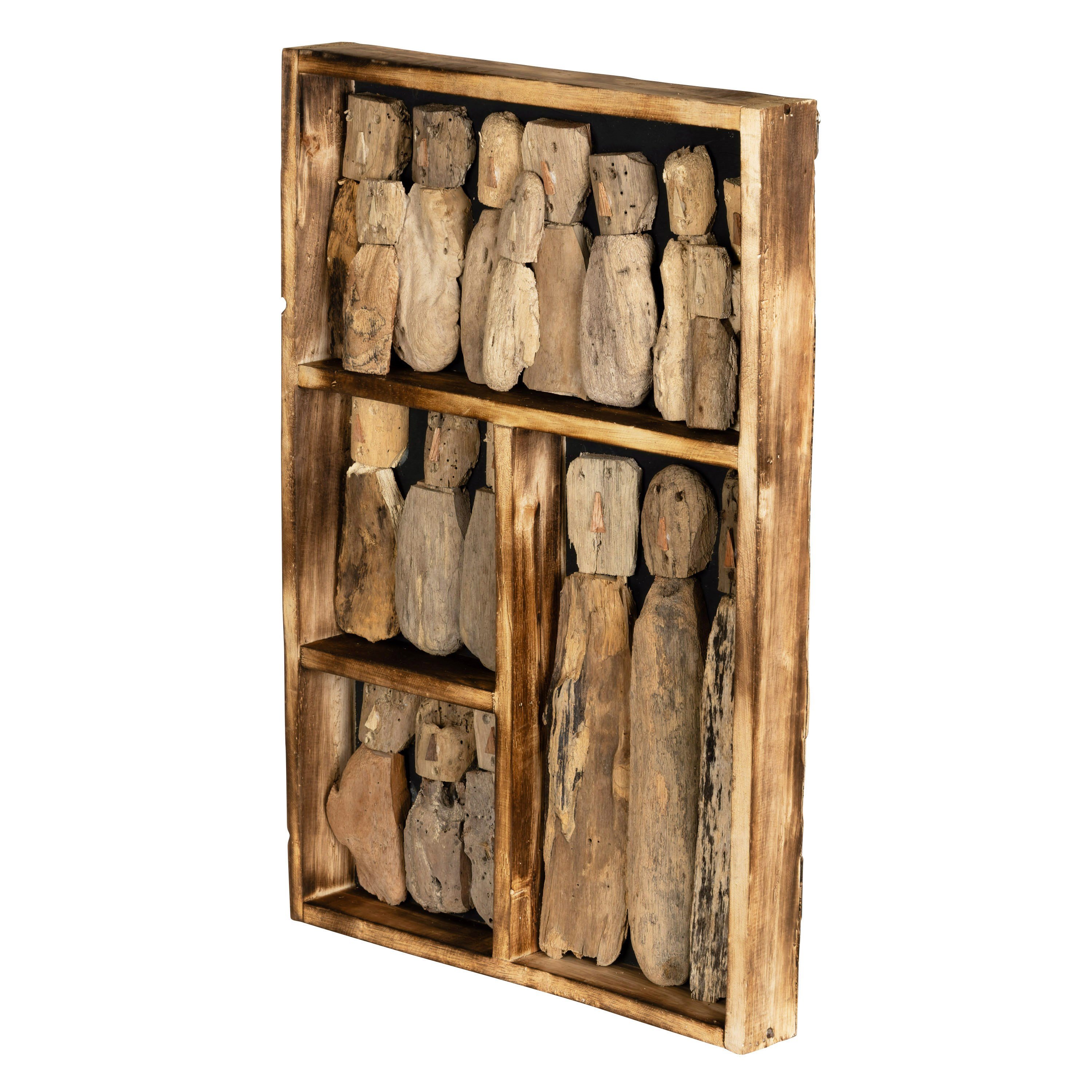 El Oyması İnsan Figürlü Driftwood Ahşap Duvar Panosu 40 x 60 cm (Type 5)