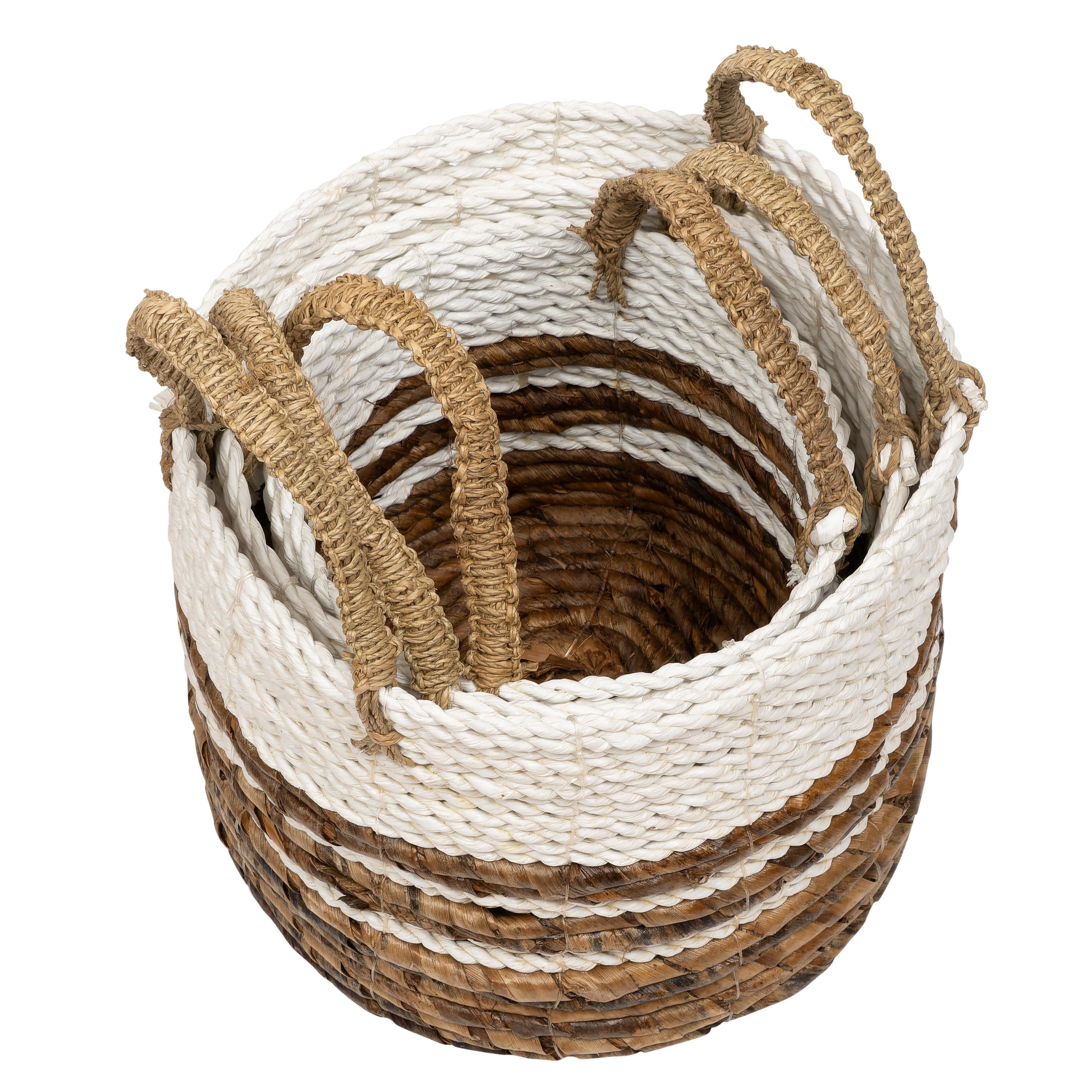 Hasır Sepet 3 lü Naturel Beyaz H 18 cm Kulplu