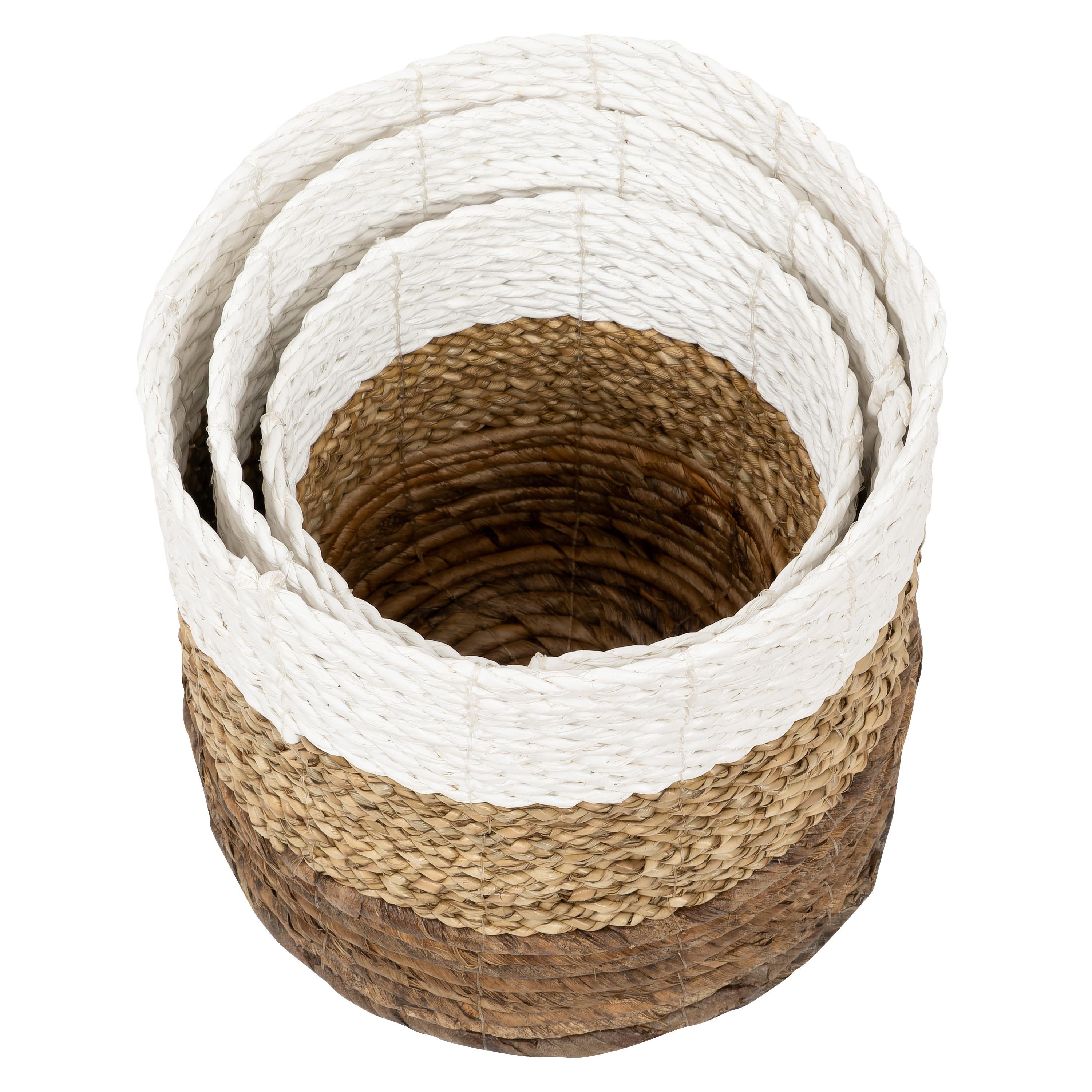 Hasır Sepet 3 lü Naturel Beyaz H 22 cm