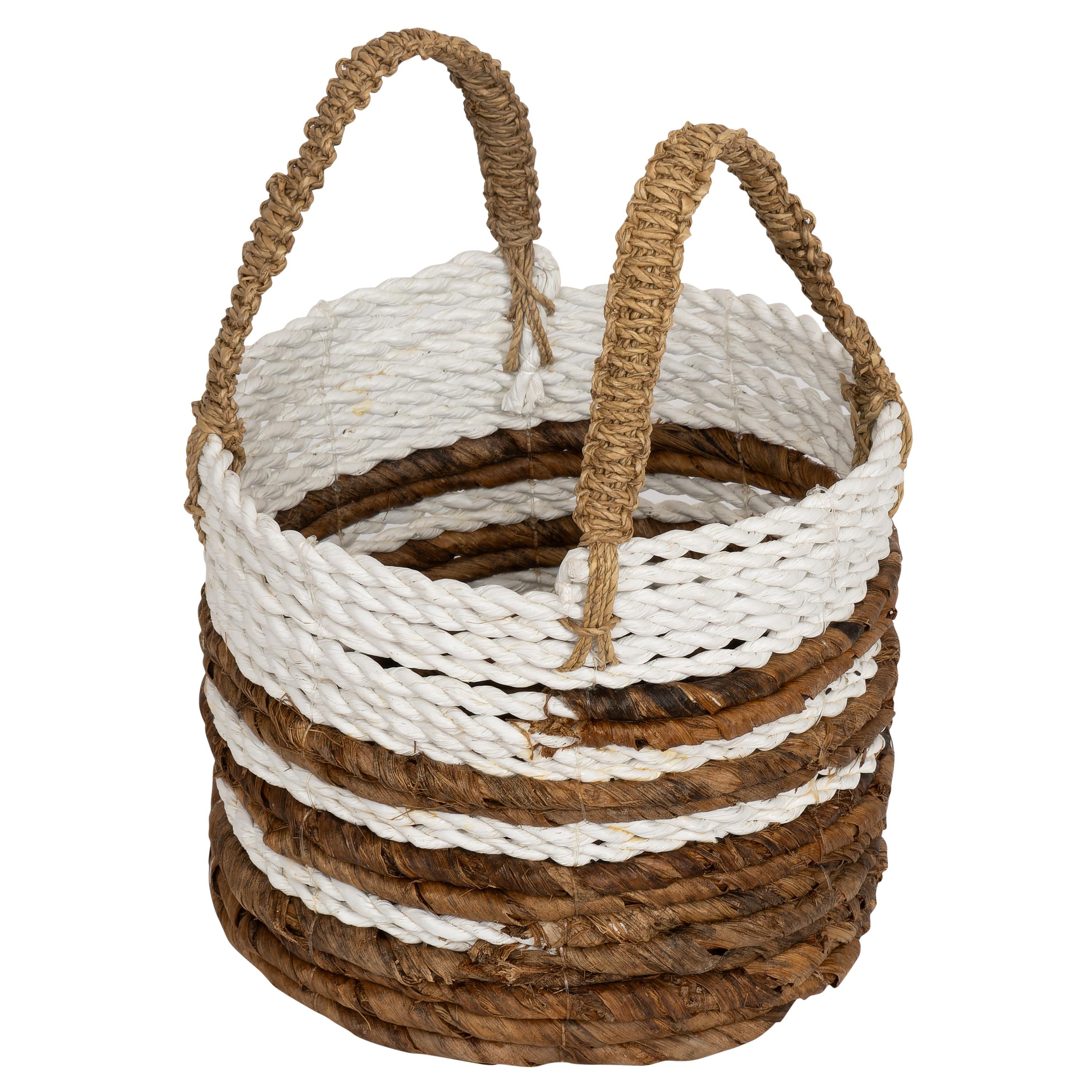 Hasır Sepet  Naturel Beyaz H 18  cm Kulplu