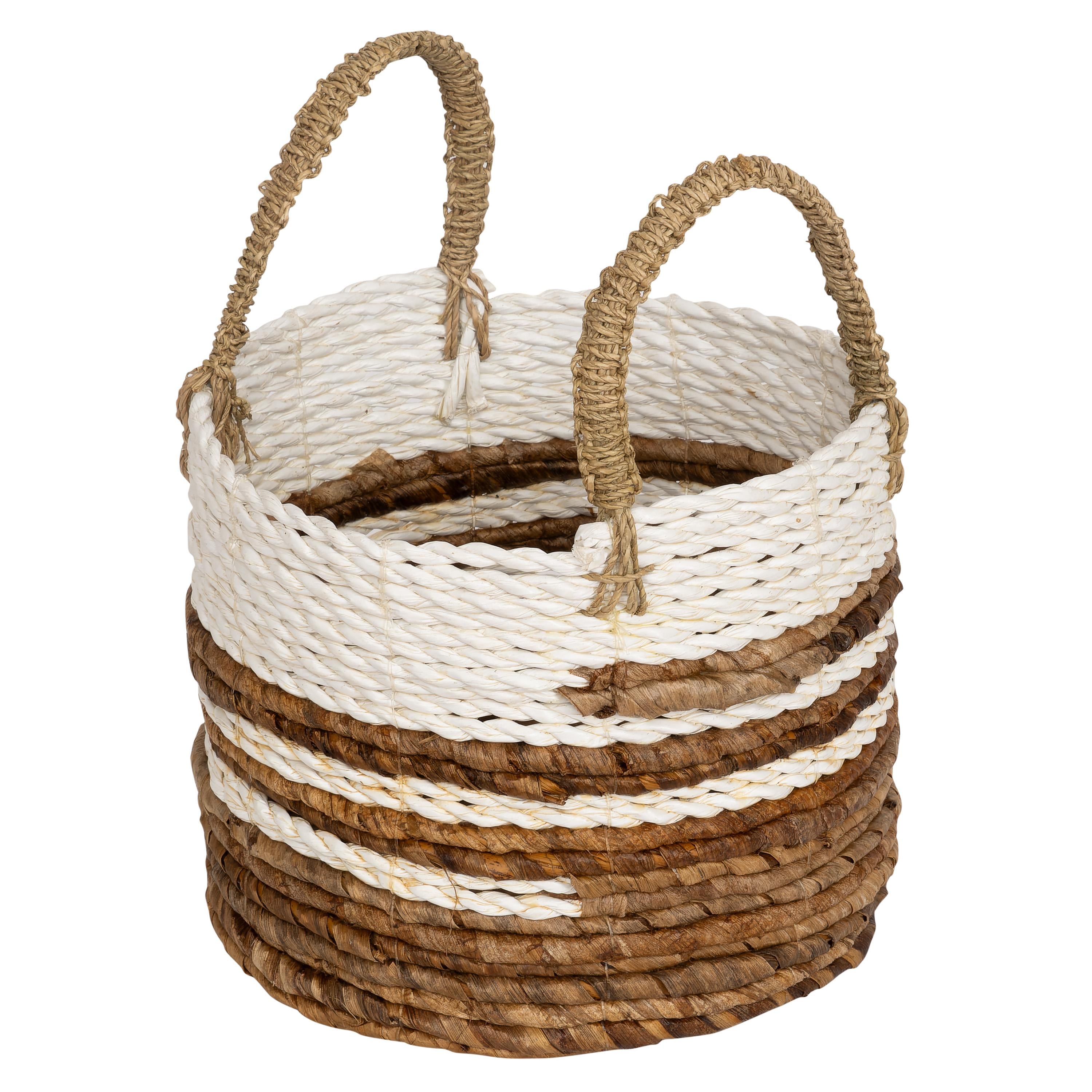 Hasır Sepet  Naturel Beyaz H 18  cm Kulplu