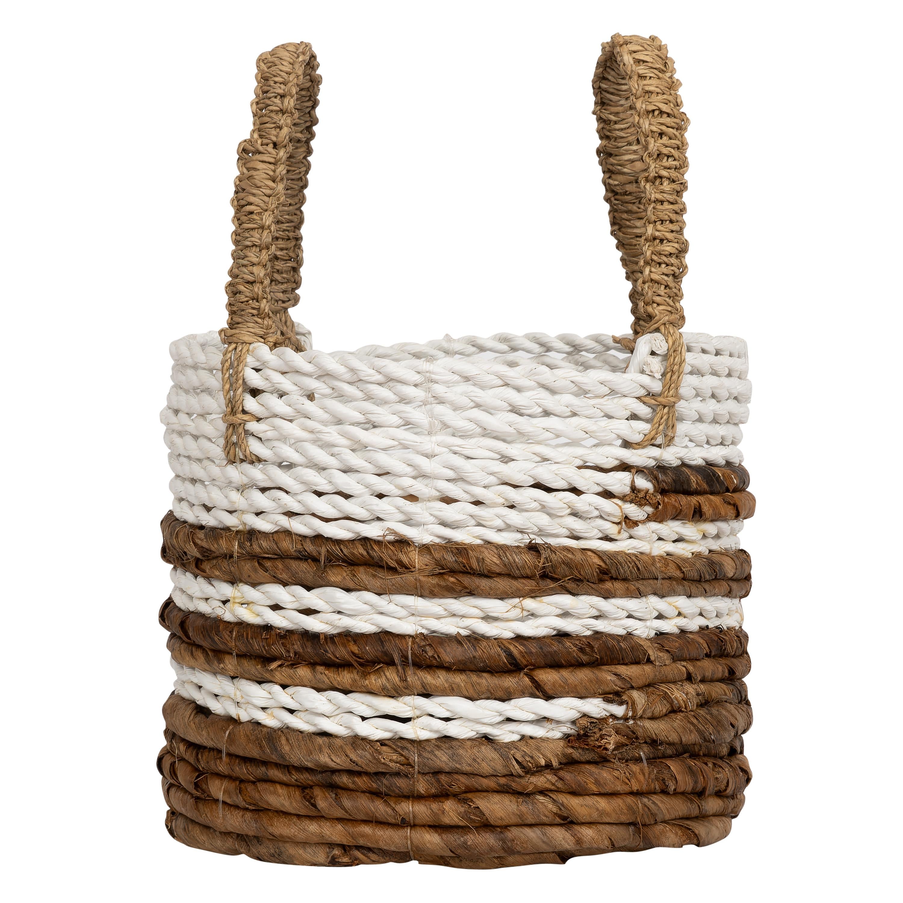 Hasır Sepet  Naturel Beyaz H 18  cm Kulplu