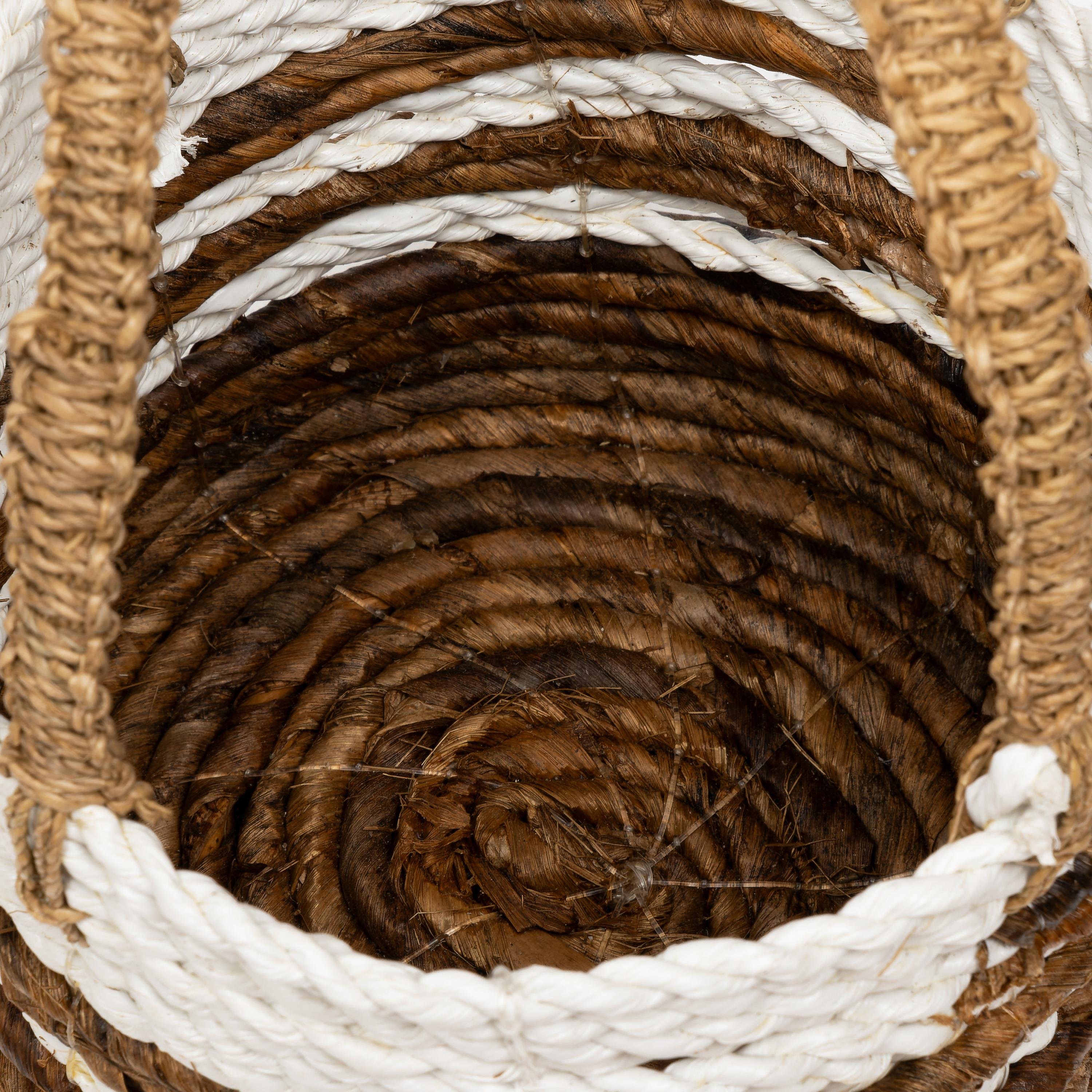 Hasır Sepet  Naturel Beyaz H 18  cm Kulplu