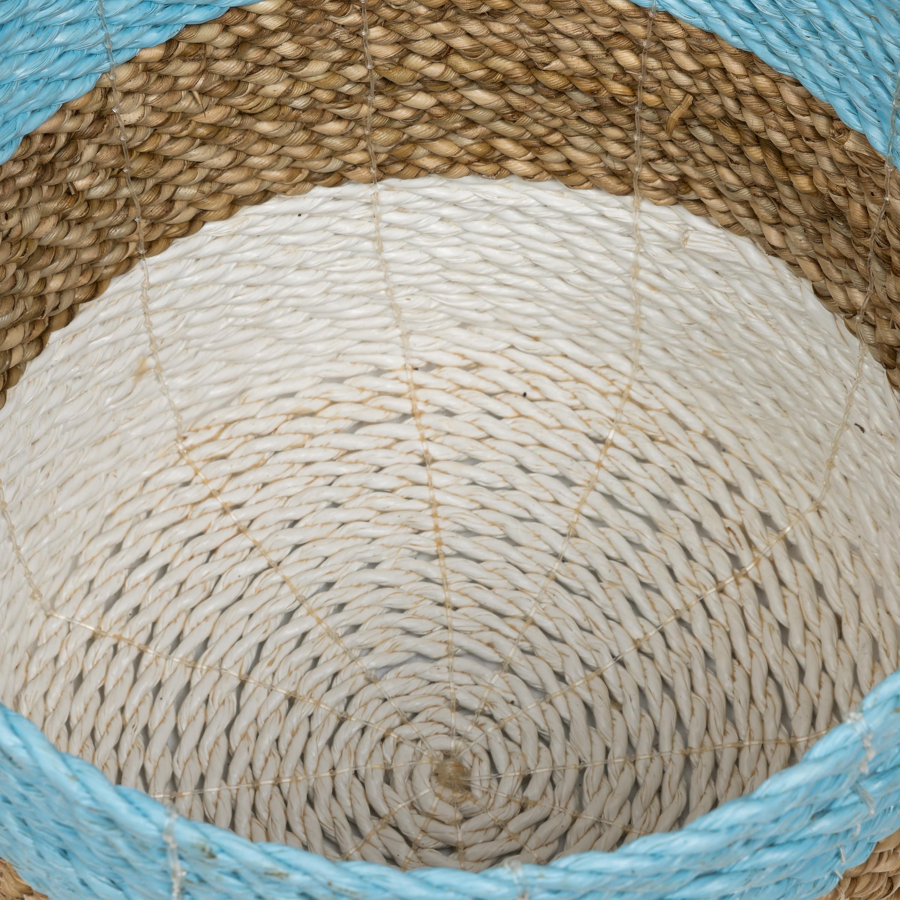 Hasır Sepet  Naturel Beyaz Turkuaz H 22 cm