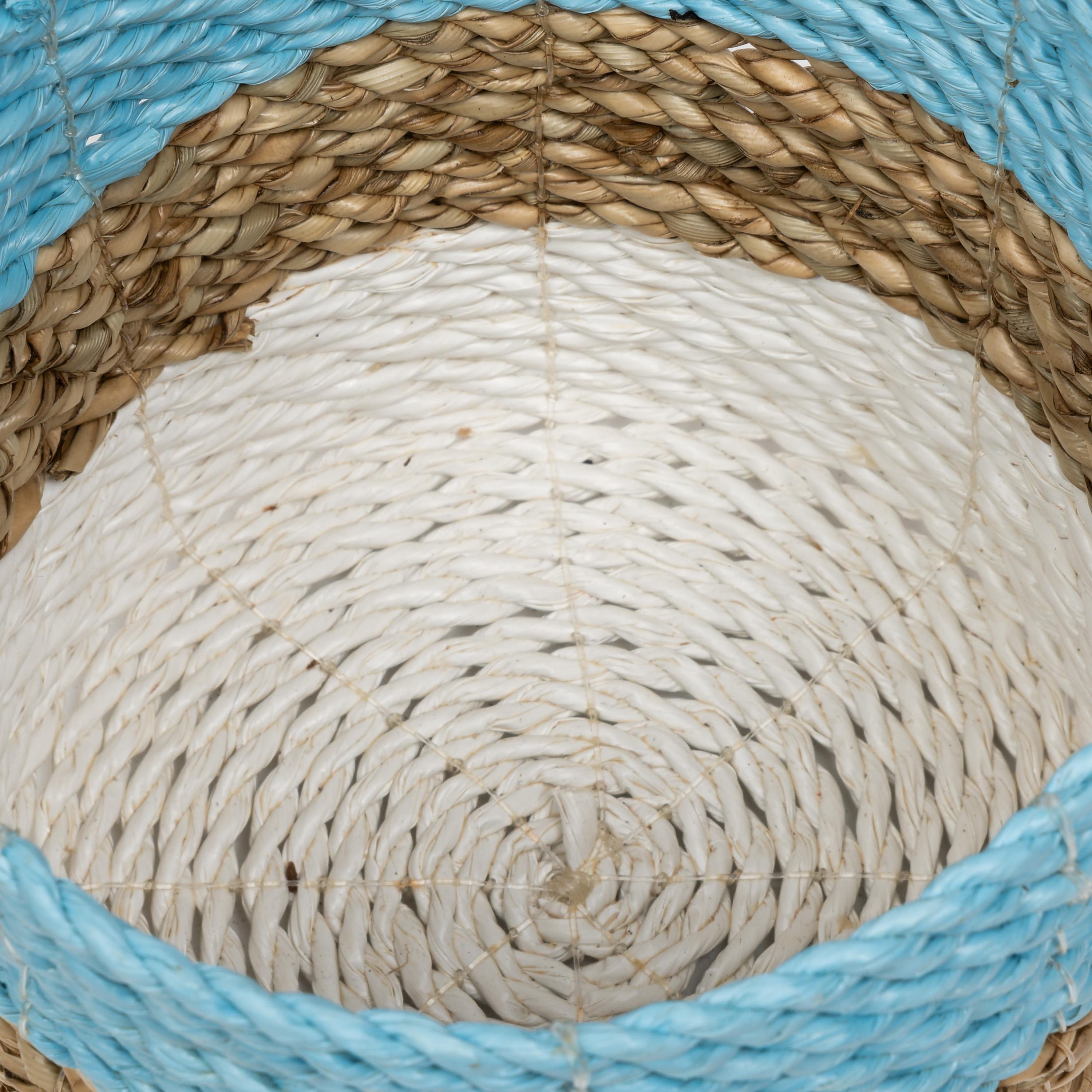 Hasır Sepet  Naturel Beyaz Turkuaz H 22   cm