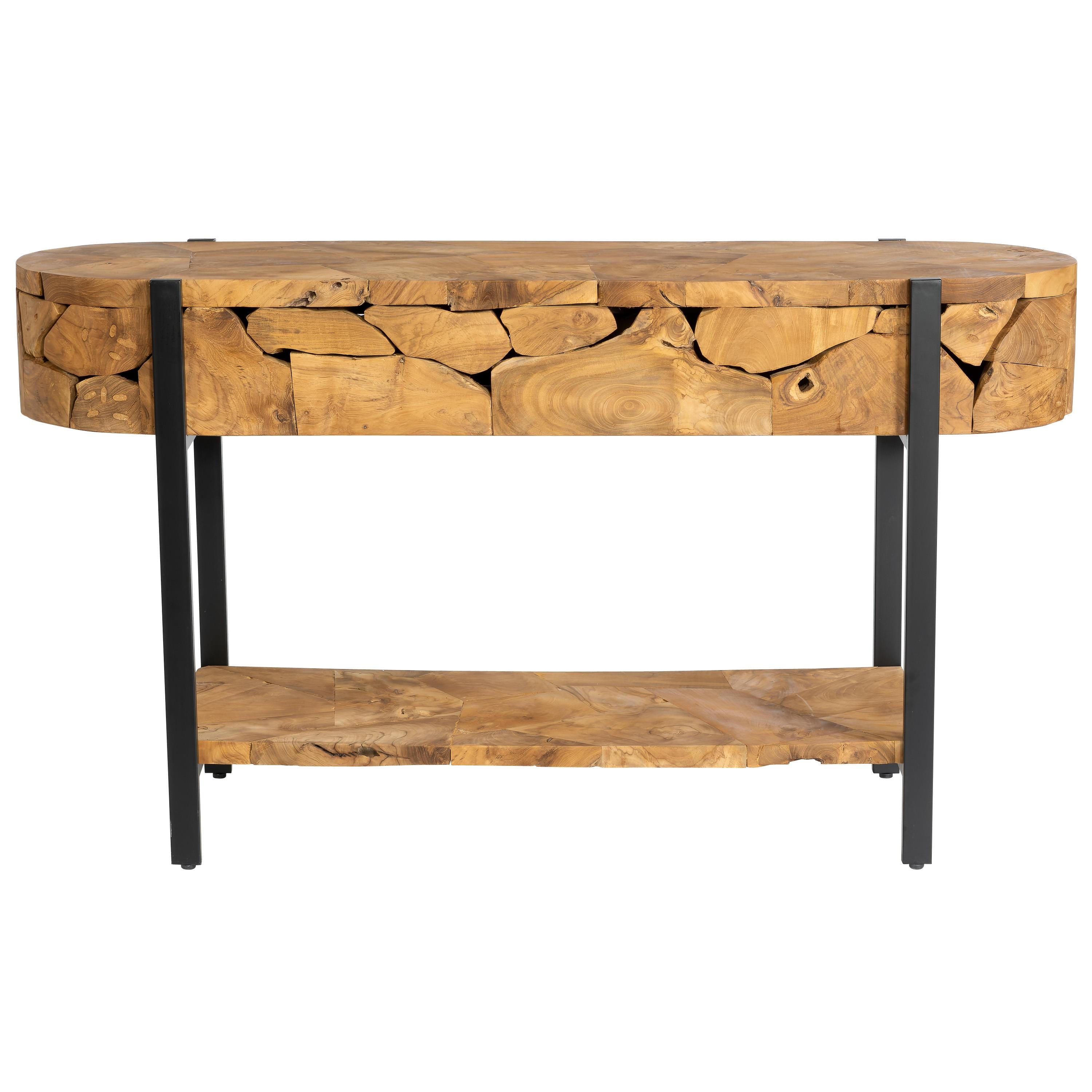 Konsol Teak / Siyah Metal Curve Form 140 cm x 44 cm x 77 cm